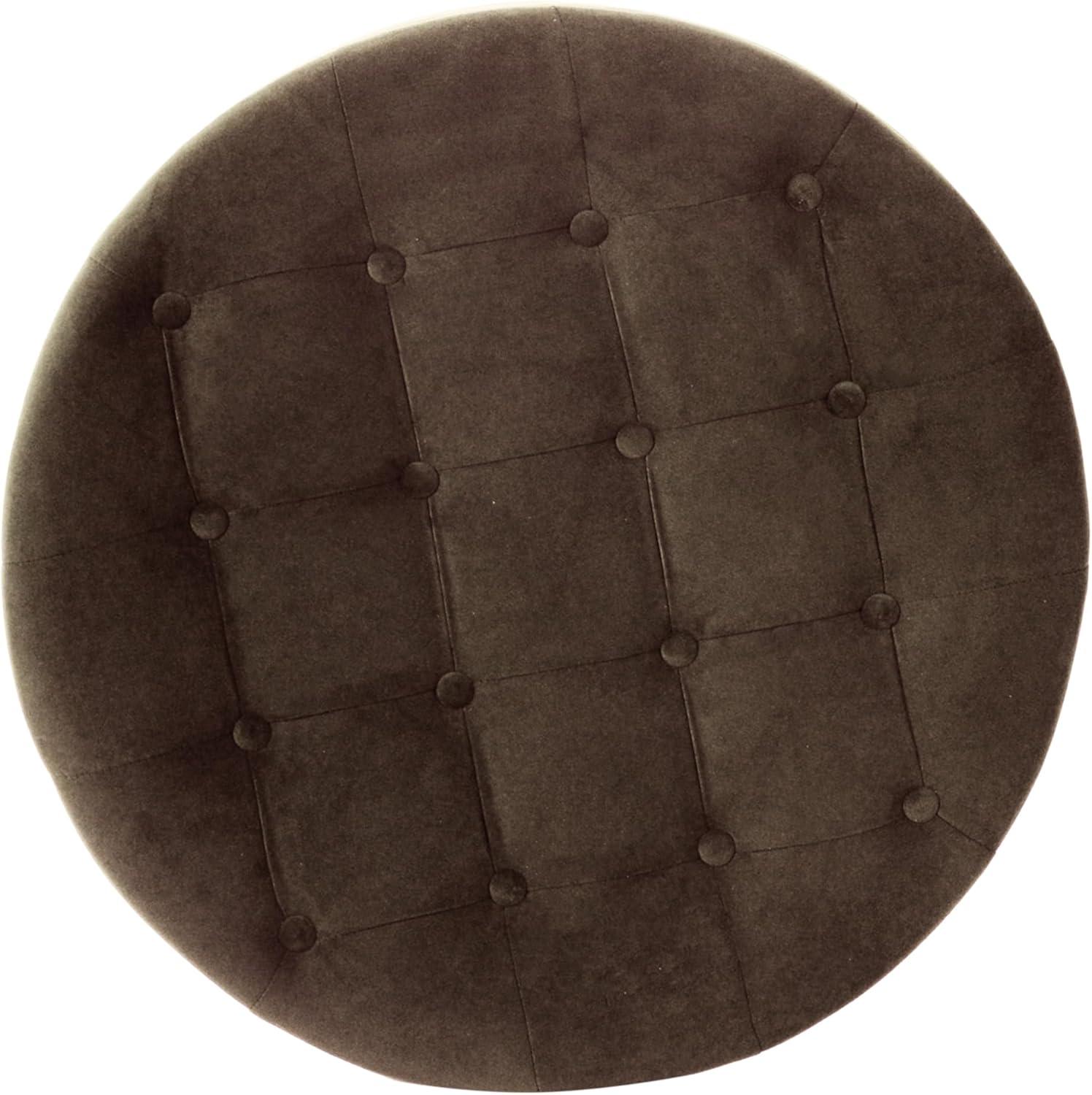 Tufted Round Storage Ottoman Velvet Brown - HomePop: Elegant Honey Oak Legs, Upholstered, Easy to Assemble