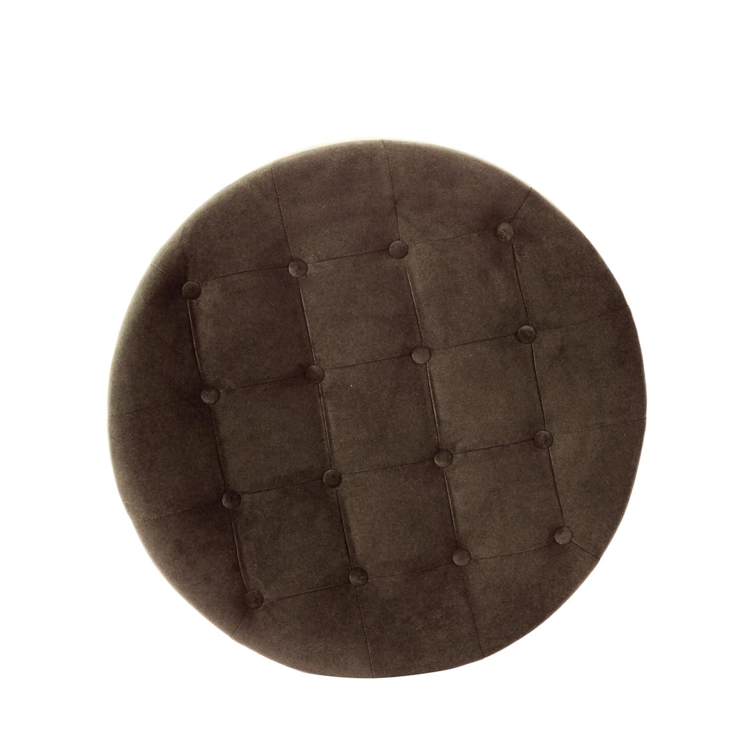 Tufted Round Storage Ottoman Velvet Brown - HomePop: Elegant Honey Oak Legs, Upholstered, Easy to Assemble