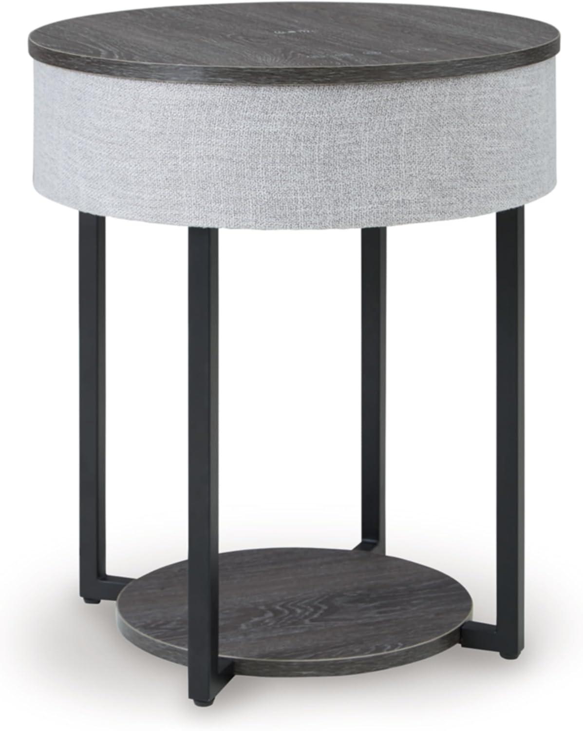 Gray and Black Round Wood and Metal Accent Table with Built-in Speakers