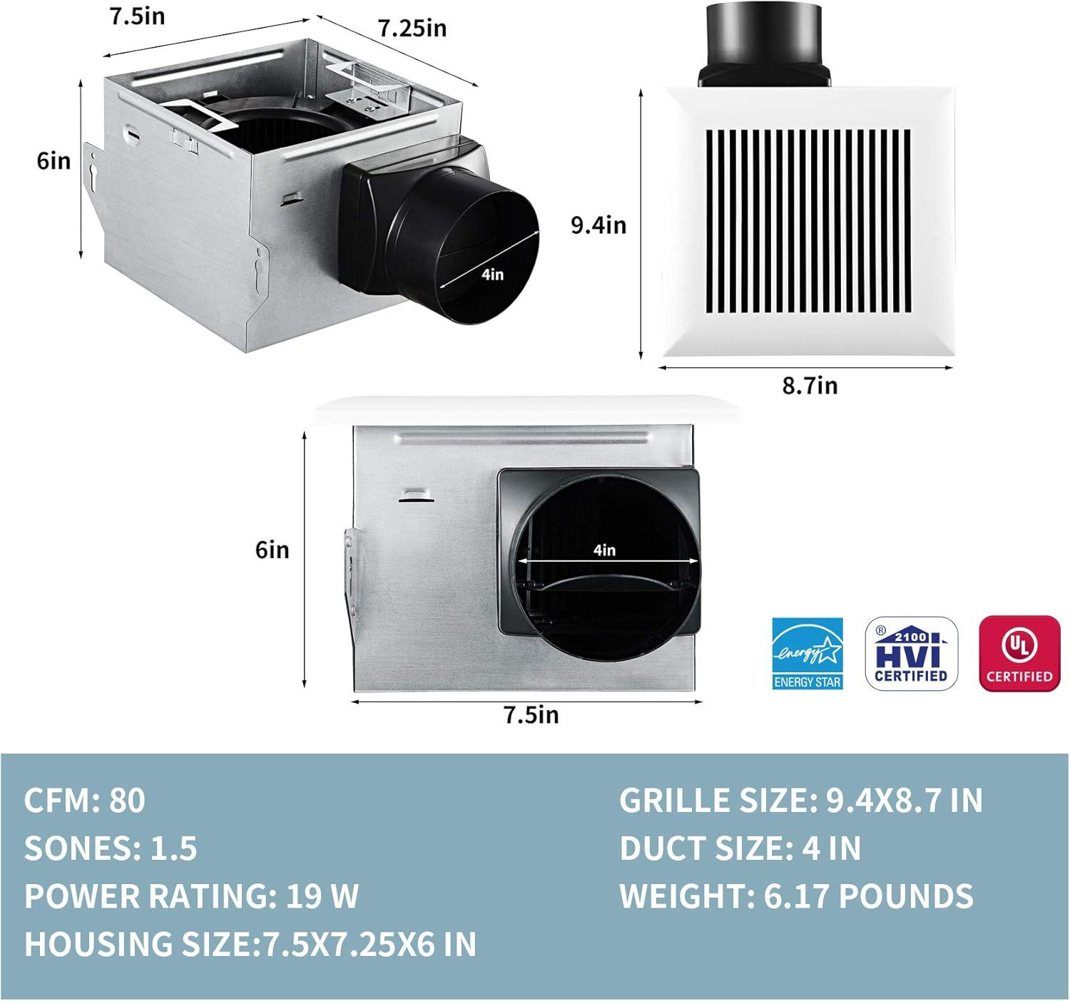 Tech Drive Very-Quiet 80 CFM, 1.5 Sone No Attic access Needed Installation Bathroom Ventilation and Exhaust Fan