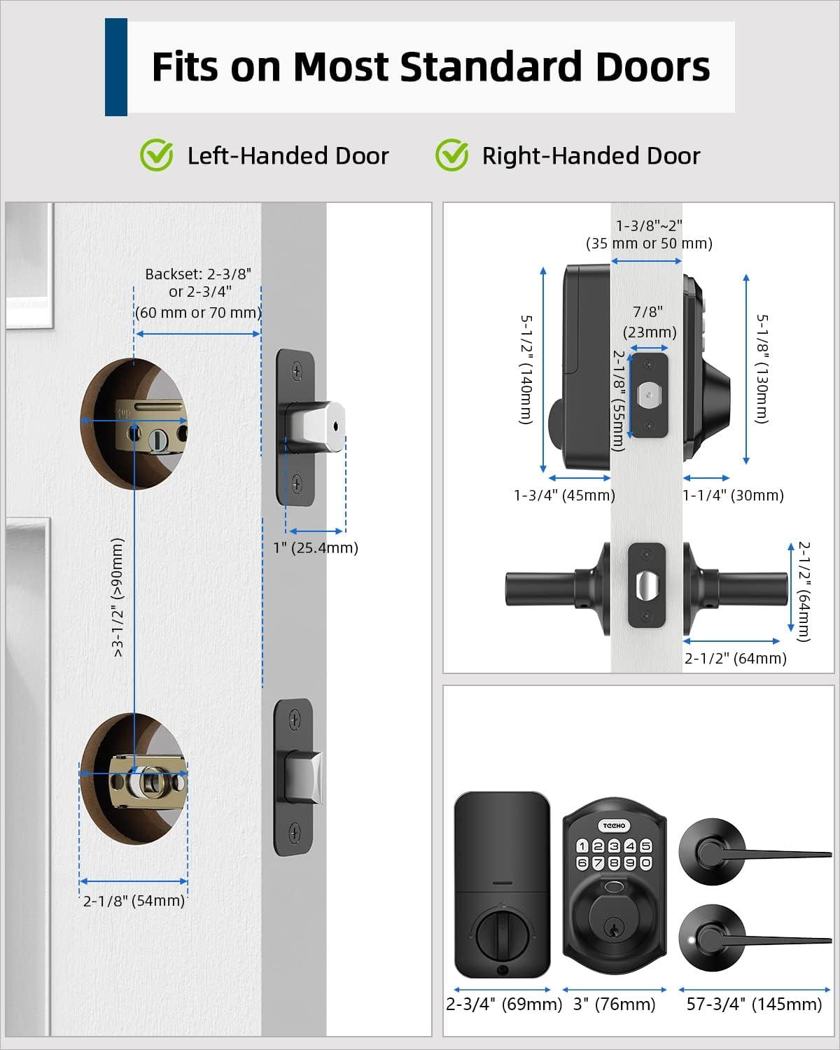 TEEHO Fingerprint Keyless Entry Door Lock, Electronic Smart Deadbolt with 2 Handles Knobs, Digital Doors Lock with Keypad Set, Easy Installation-Matte Black