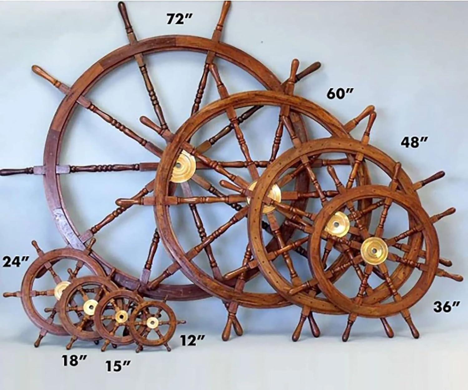 24" Dark Rosewood and Brass Nautical Ship Wheel Decor