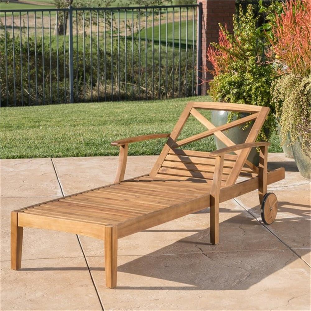 Outdoor  Finished Acacia Wood Chaise Lounge