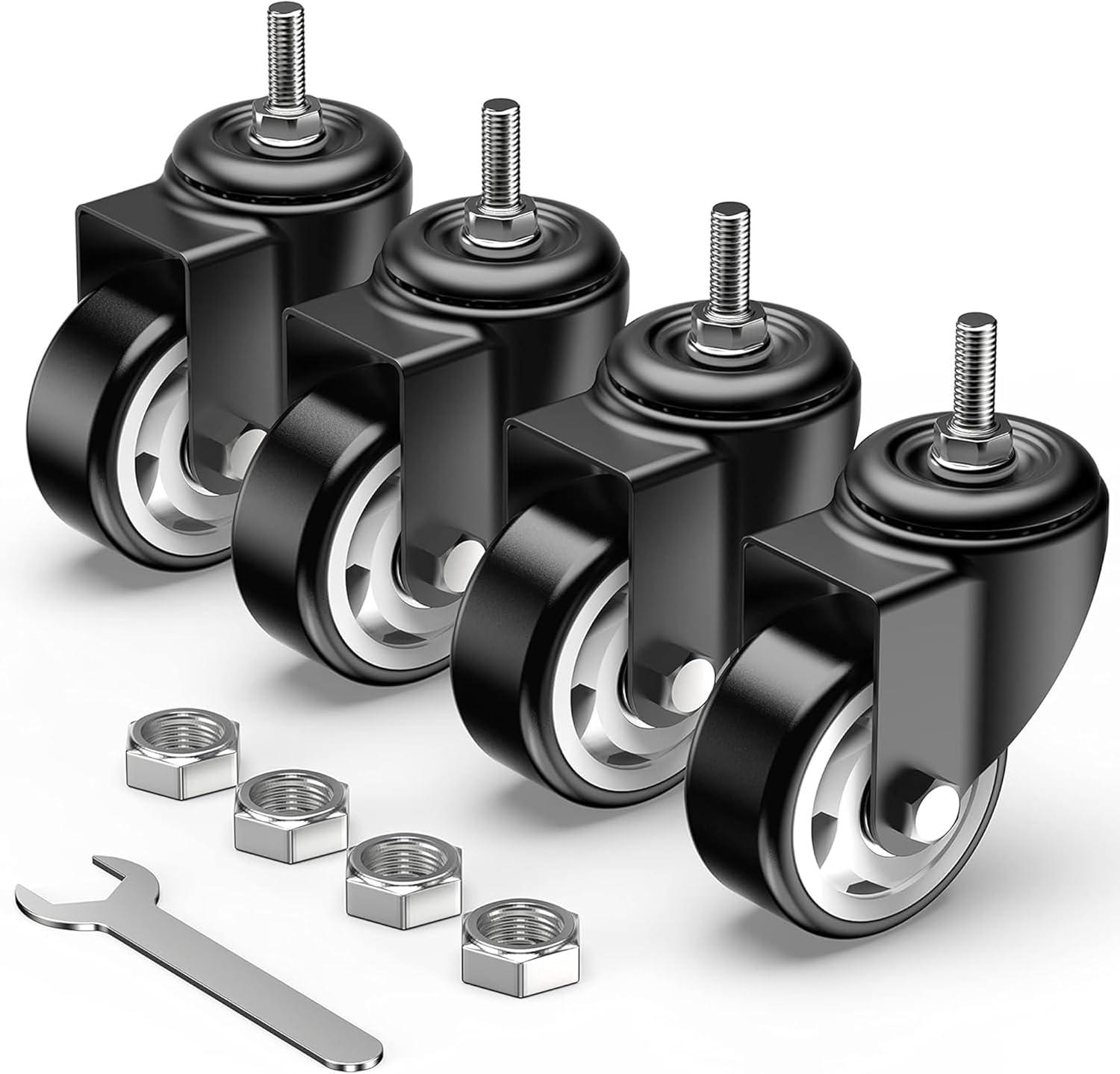 HOLKIE 3 inch Side Locking Stem Caster Wheels,3/8" -16 x 1-1/2" Threaded Swivel Casters Set of 4 Heavy Duty Casters,Black