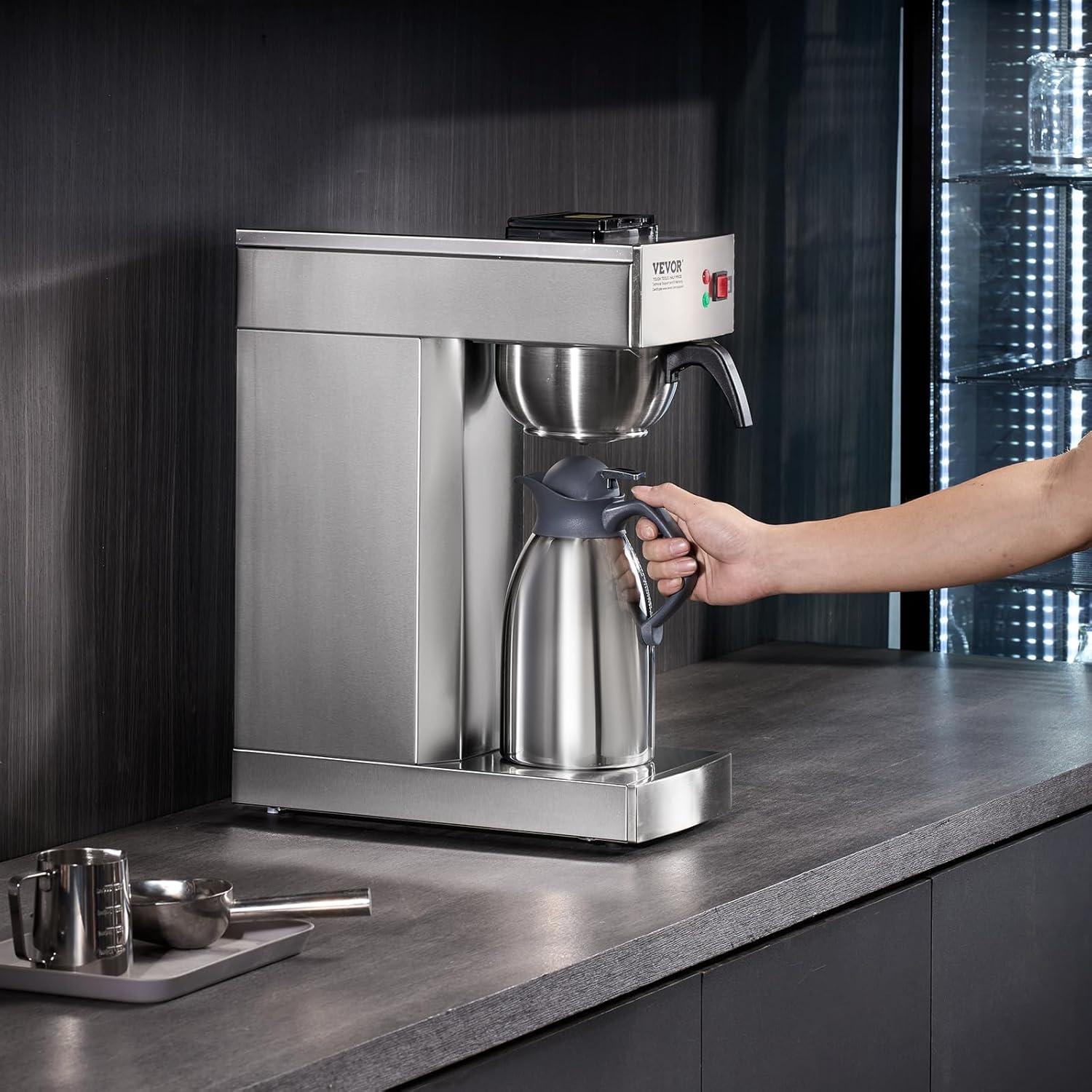 VEVOR 12 Cups Commercial Drip Coffee Maker, Coffee Maker Machine with Thermal Carafe to Keep Warm or Cold, Stainless Steel Pour Over Coffee Brewer