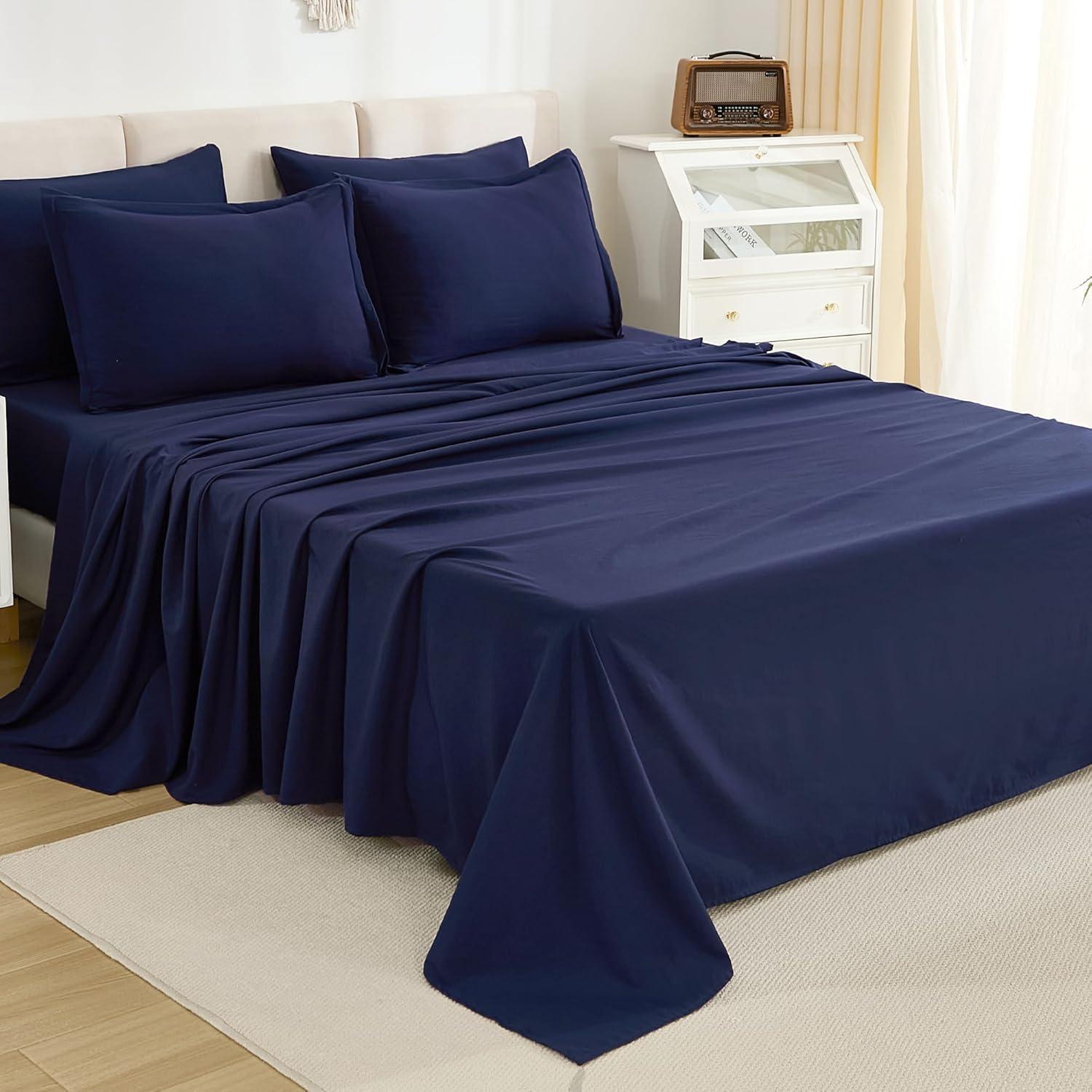 Navy Blue Queen Microfiber Down Alternative Bed Set