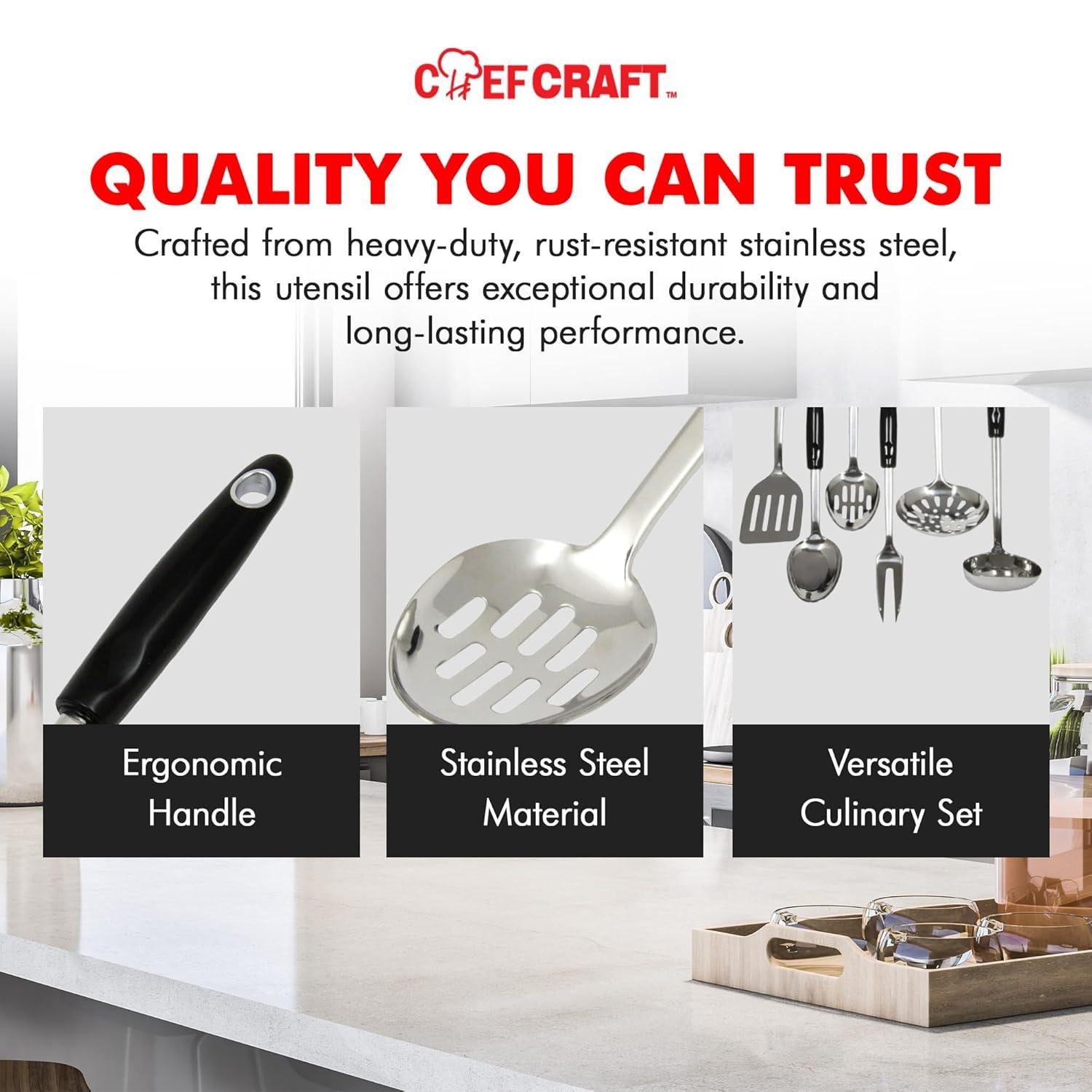Chef Craft Heavy Duty Slotted Spoon, 12 inch, Stainless Steel