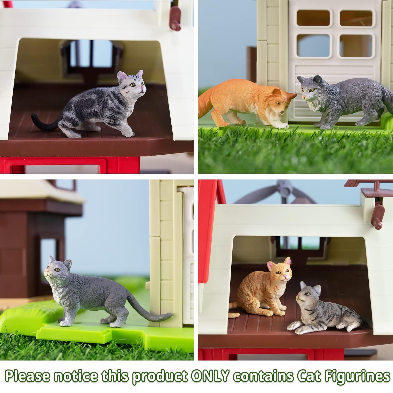 Toymany 8-Piece Grey & Orange Cat Figurine Set, Realistic Kitten Toys, Educational Gift for Kids, Cake Toppers & School Projects