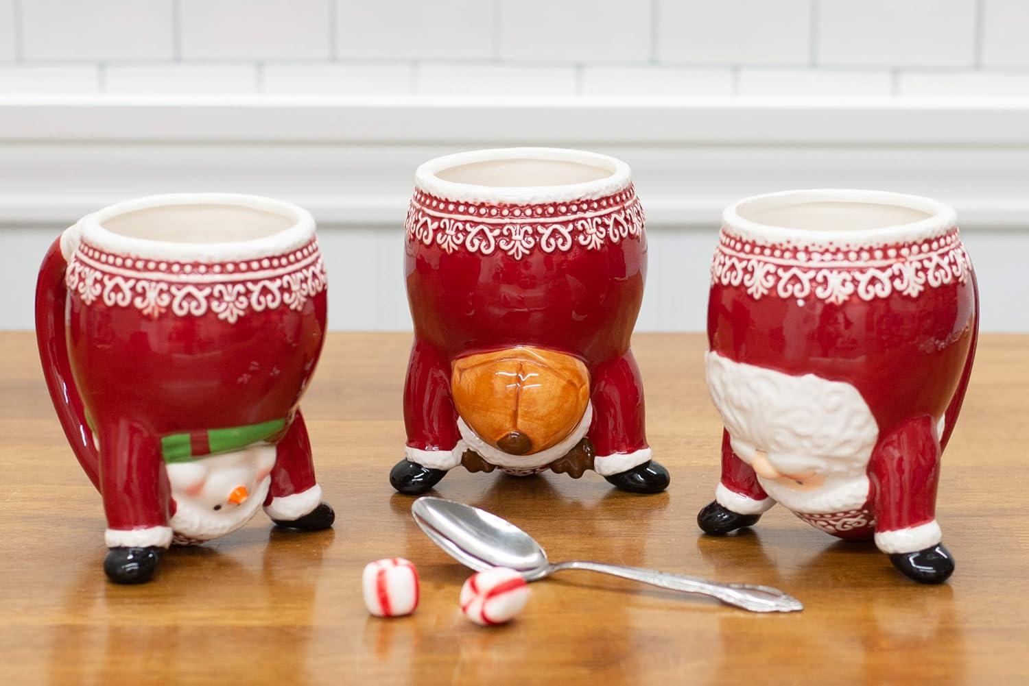 Christmas Ceramic Up Side Down Holiday Mug Set of 3