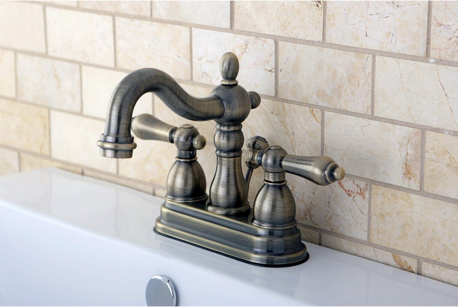 Kingston Brass Heritage Two-Handle 3-Hole Deck Mount 4" Centerset Bathroom Faucet with Plastic Pop-Up