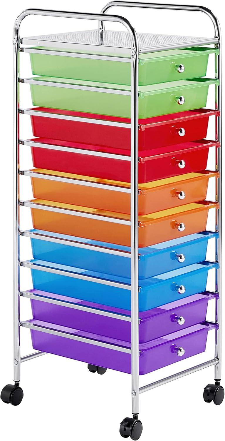 Renwick 10 Drawer Rolling Storage Cart with Lockable Wheels, Multicolor