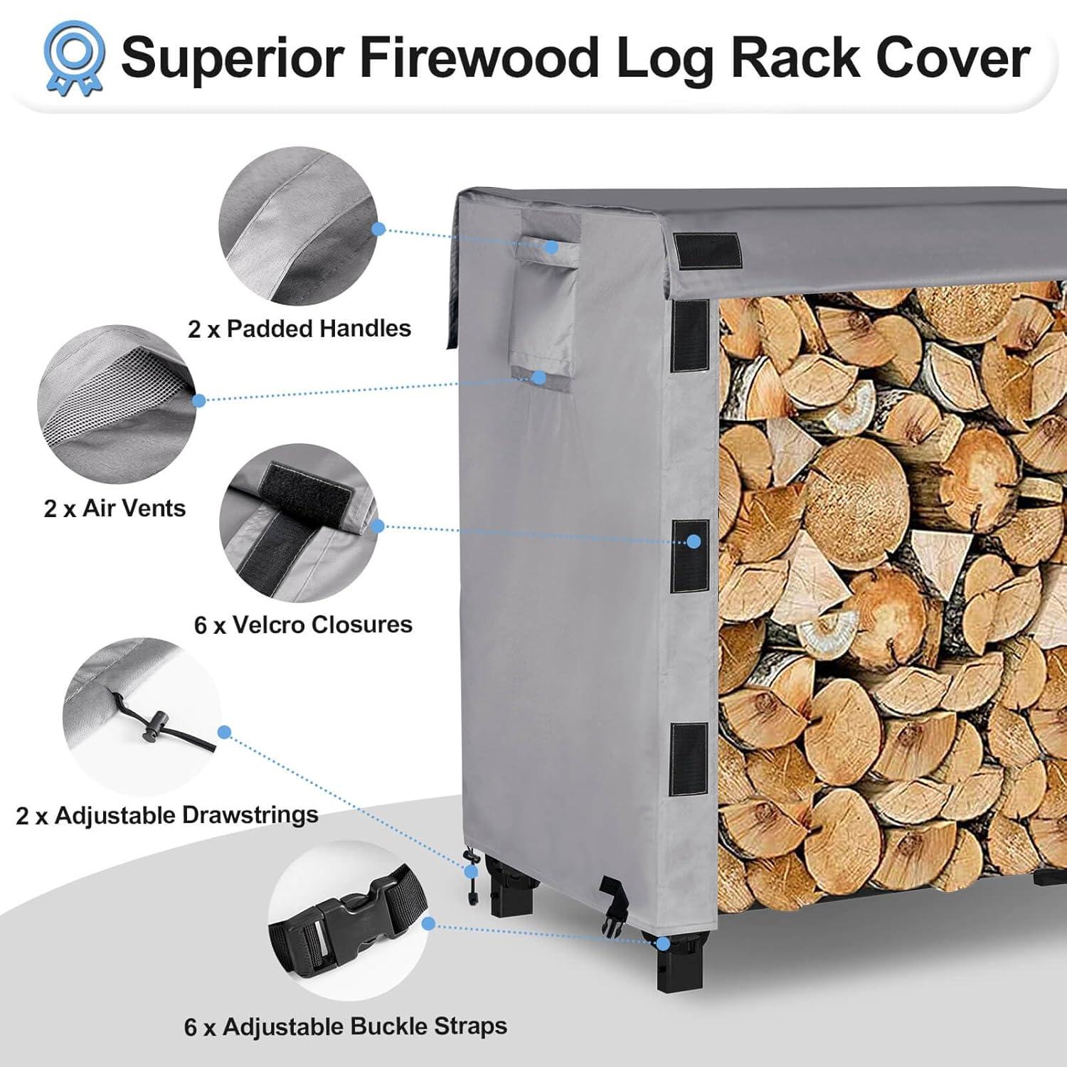 KHOMO GEAR - Heavy Duty Log Rack Cover - 4 Feet - Titan Series - Grey