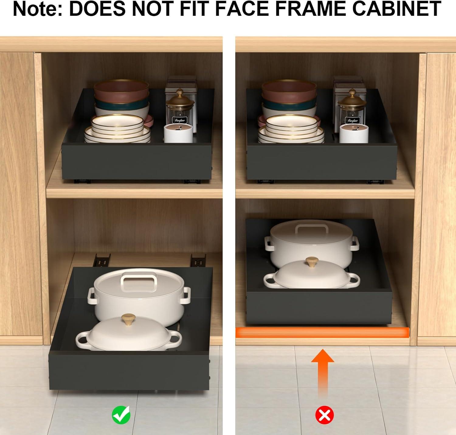 Pull Out Cabinet Organizer, Carbon Steel Cabinet Drawers Slide Out, Pantry Storage Shelves with Nano Adhesive Strip for Kitchen, Bathroom and Living Room 10.3" W X 17.0" D X 2.8H Grey