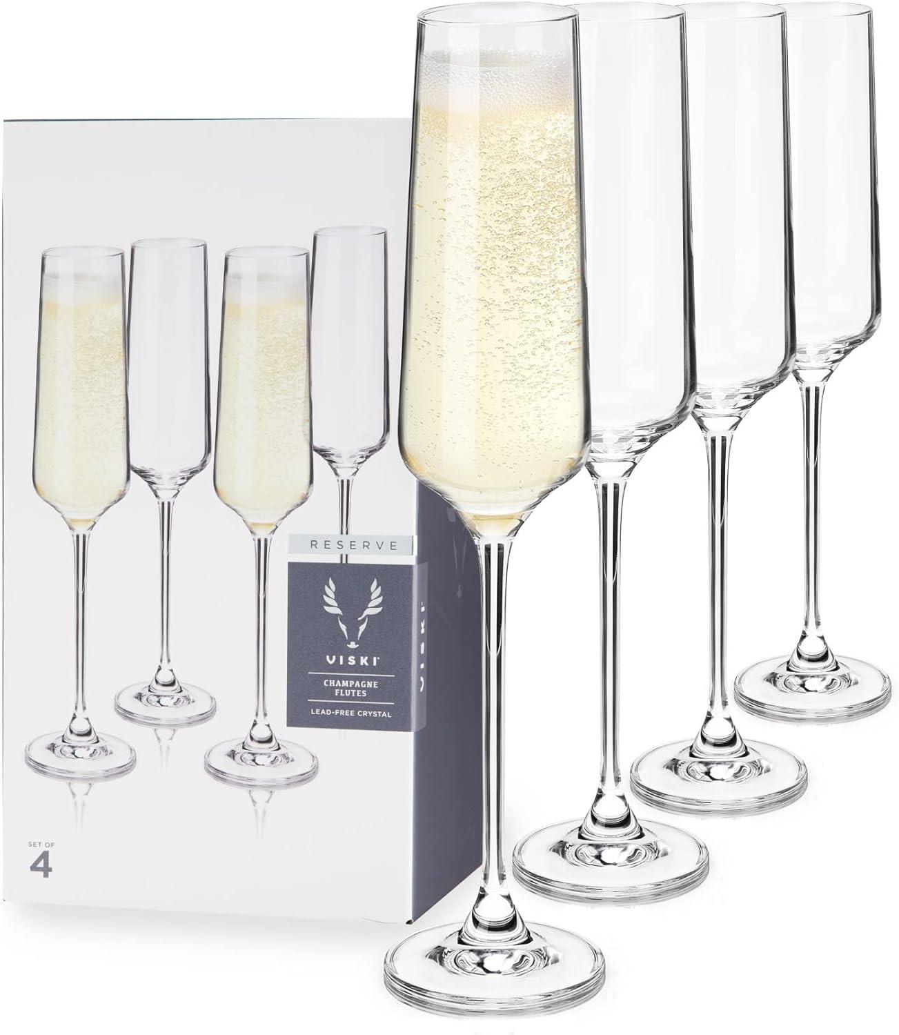 Viski European Lead-Free Crystal Champagne Flutes Set of 4