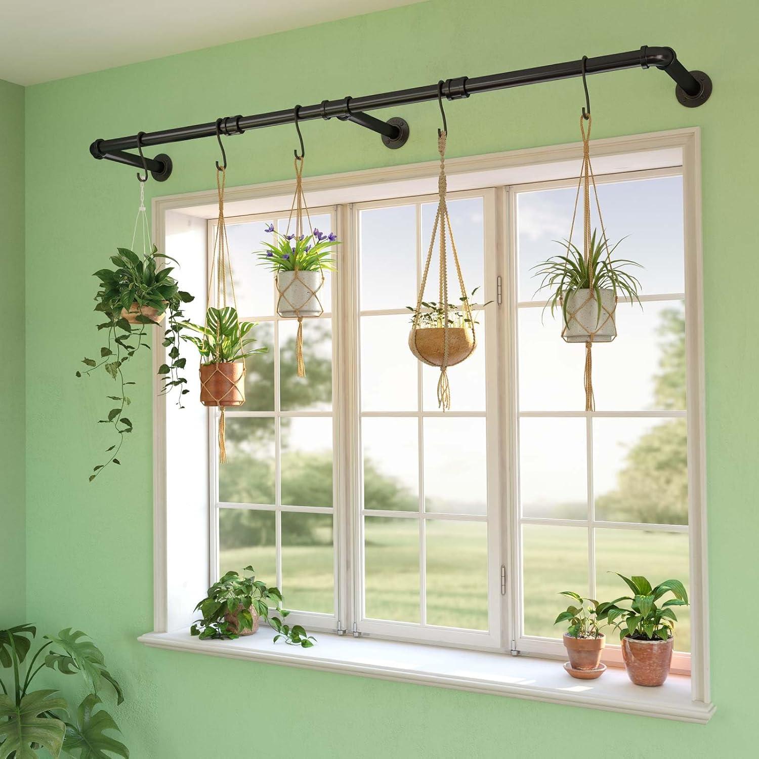 Greenstell Wall Mounted Clothes Rack, 36.2in Industrial Pipe Clothing Rack for Hanging Clothes, Space-Saving Closet Rod, Multi-Purpose Hanging Rod for Bedroom, Laundry Room, 2 Base (1 Pack)