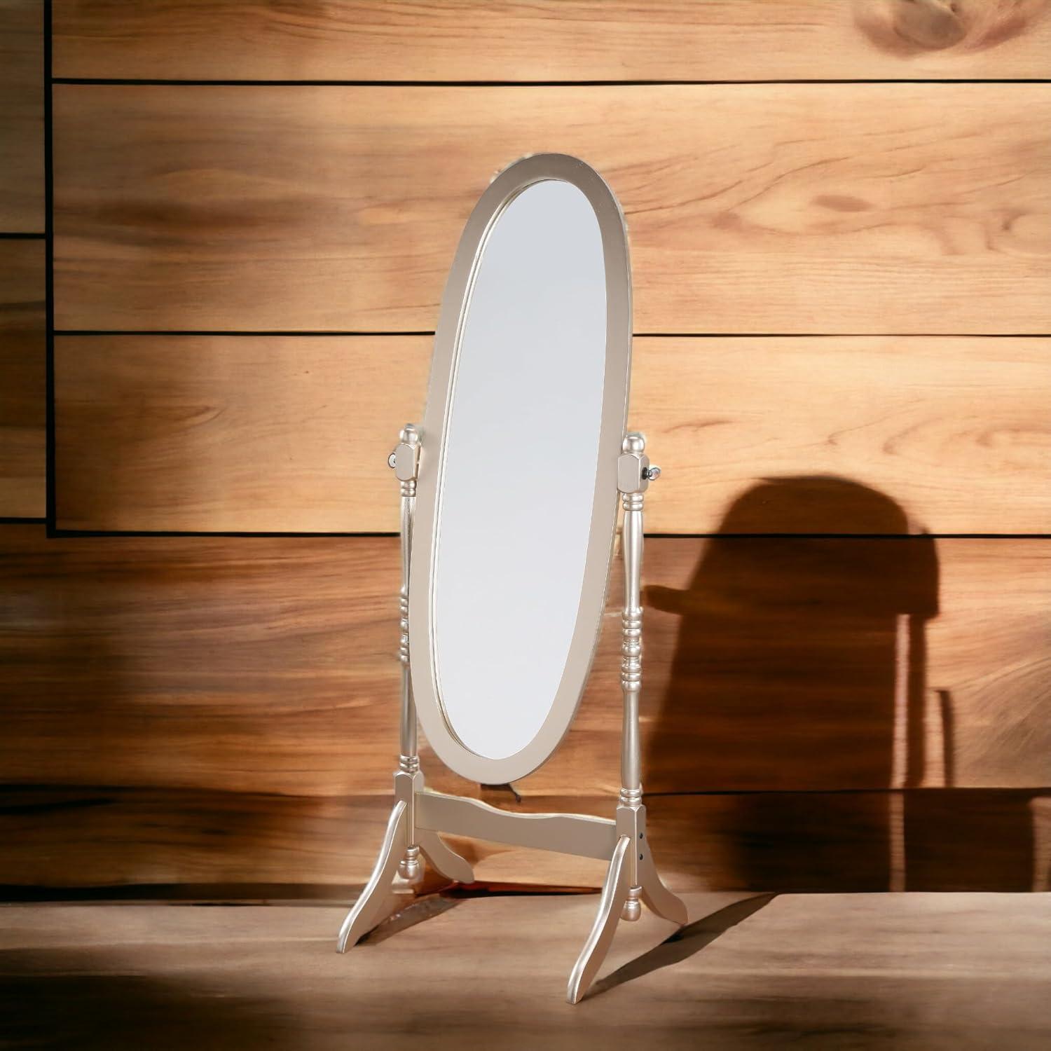 Roundhill Furniture Traditional Queen Anna Style Wood Floor Cheval Mirror Cherry