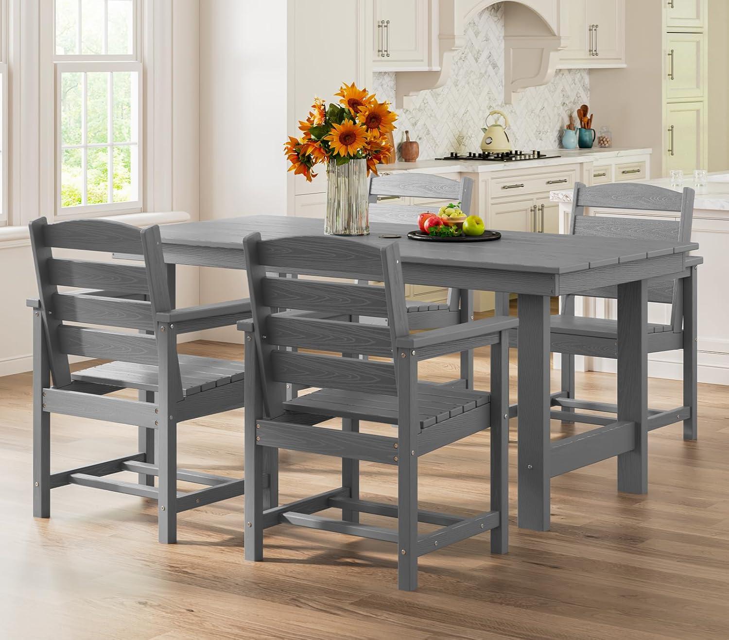Mabry 5 Piece Patio Dining Set, Patio tables with 4 Chairs,Patio Furniture Sets Made of HDPE Materia and Metal Frame Reinforcement for Backyard, Porch, Lawn，Party and Garden,Gray