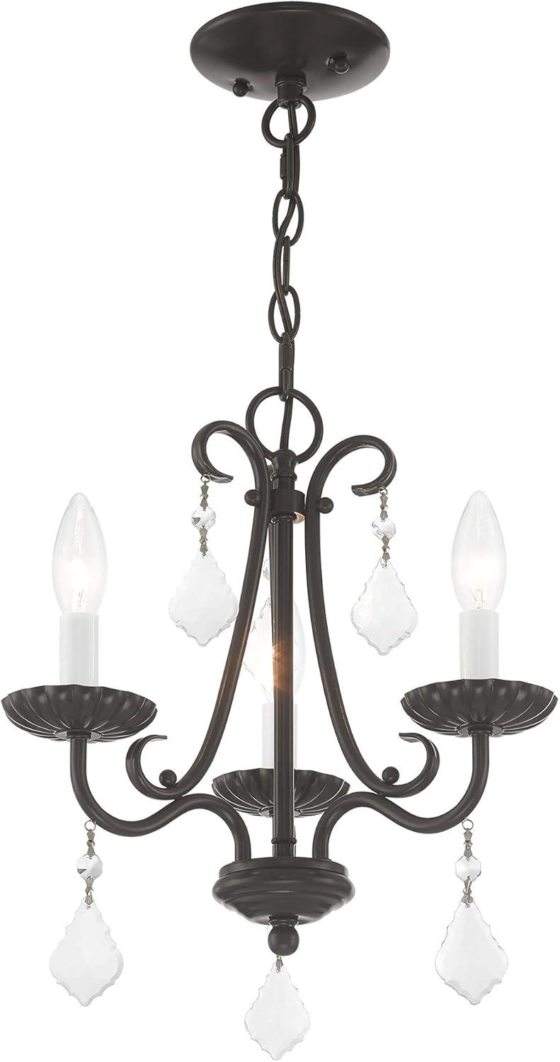 Bronze Mini Chandelier with Teardrop Crystals