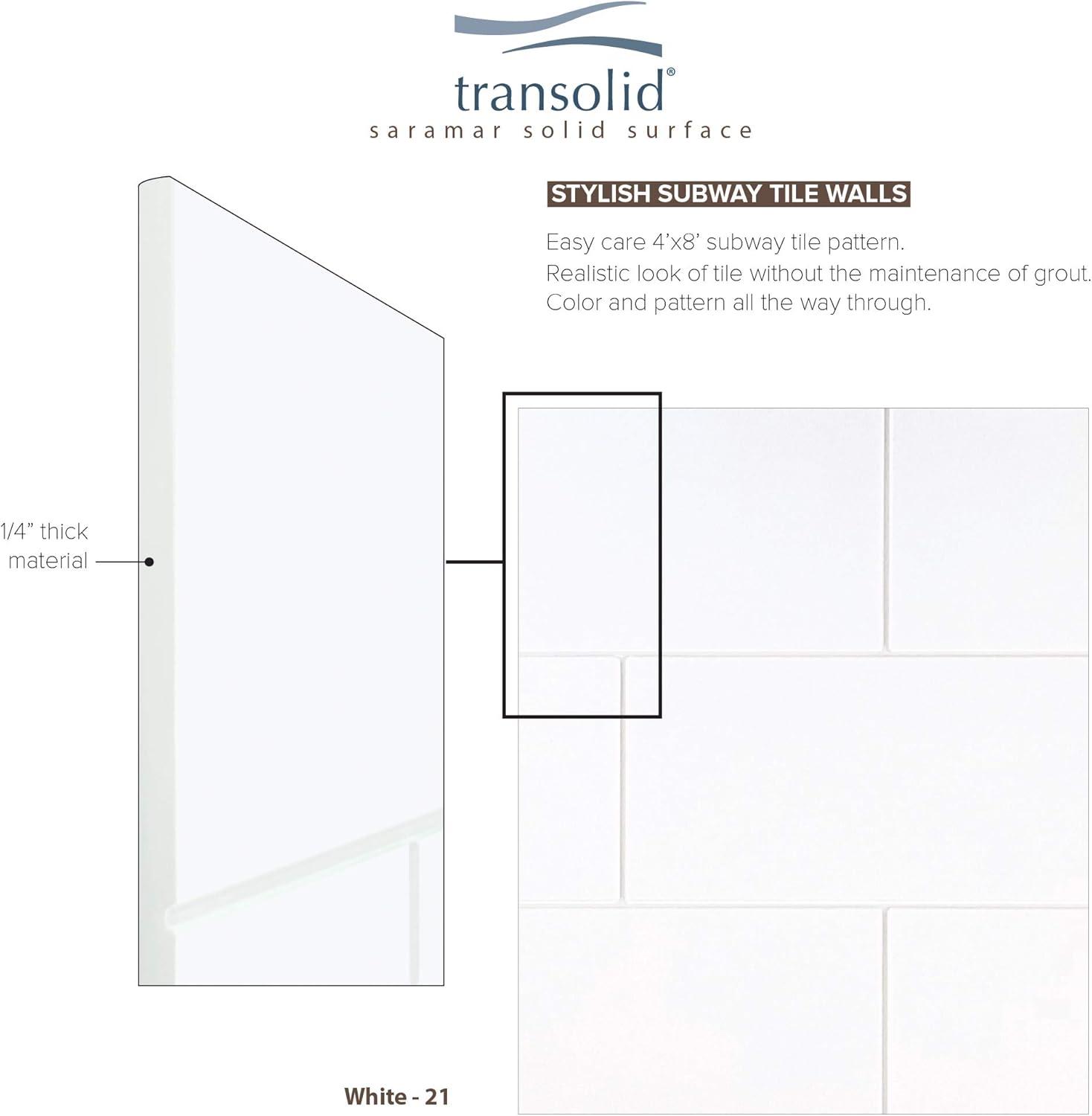 Transolid SWK363672-21 SaraMar 36-in X 36-in X 72-in Glue to Wall 3-Piece Shower Wall Kit, White