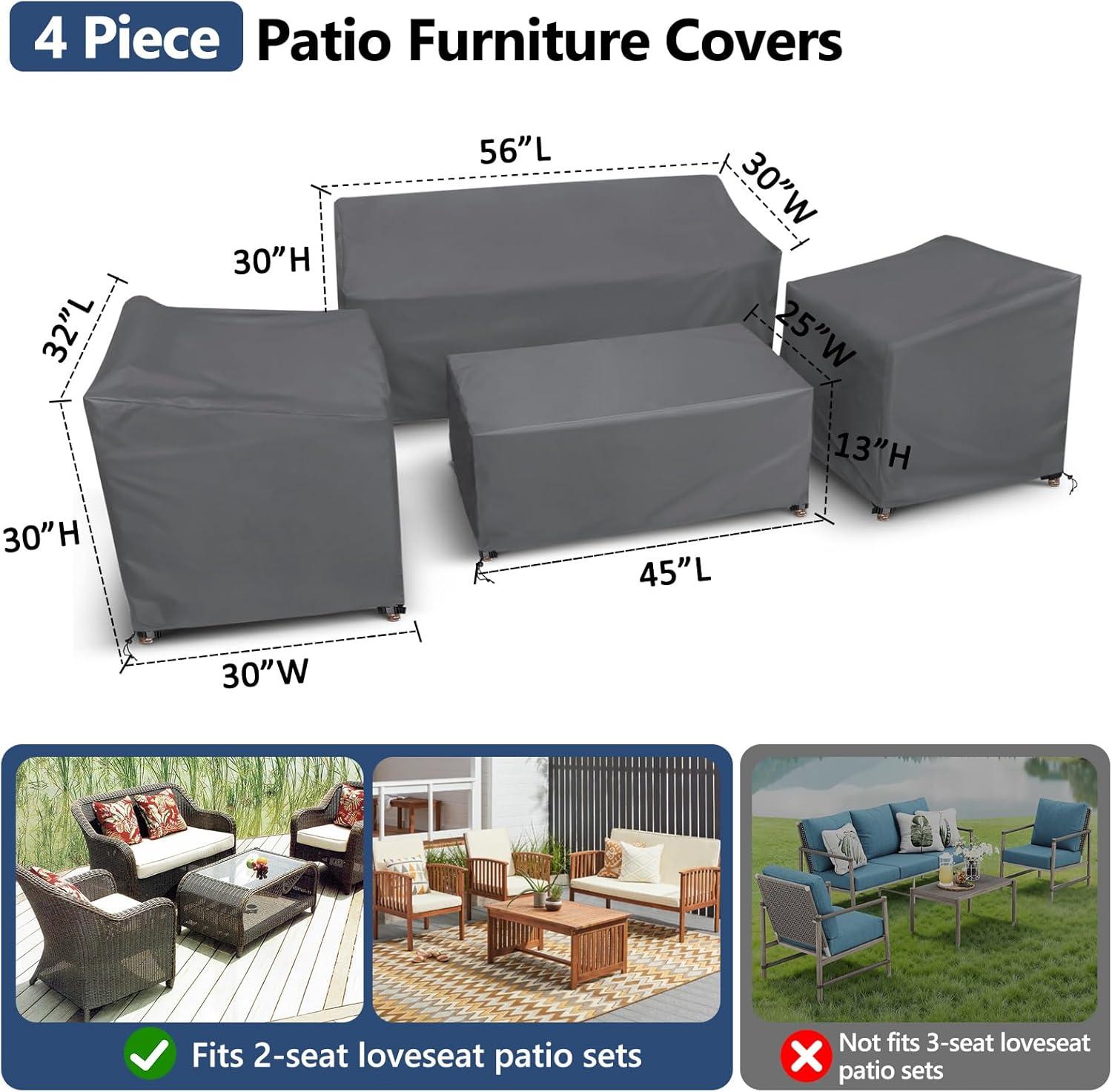 Arlmont & Co. Heavy Duty Waterproof Patio Furniture Set Covers for 4 Pieces Outdoor Conversation Set