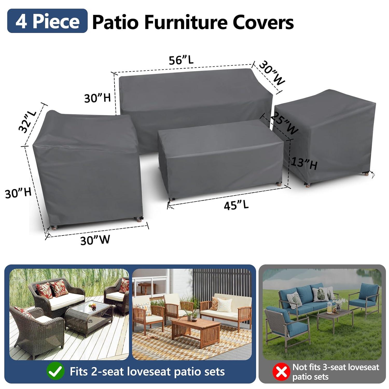 Arlmont & Co. Heavy Duty Waterproof Patio Furniture Set Covers for 4 Pieces Outdoor Conversation Set