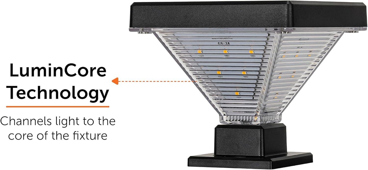 Gama Sonic Luxor Black 4x4 and 5x5 Solar LED Deck Post Cap Light with Warm White and Hi/Lo Mode for Backyard and Wood Fence(2-Pack) (Set of 2)