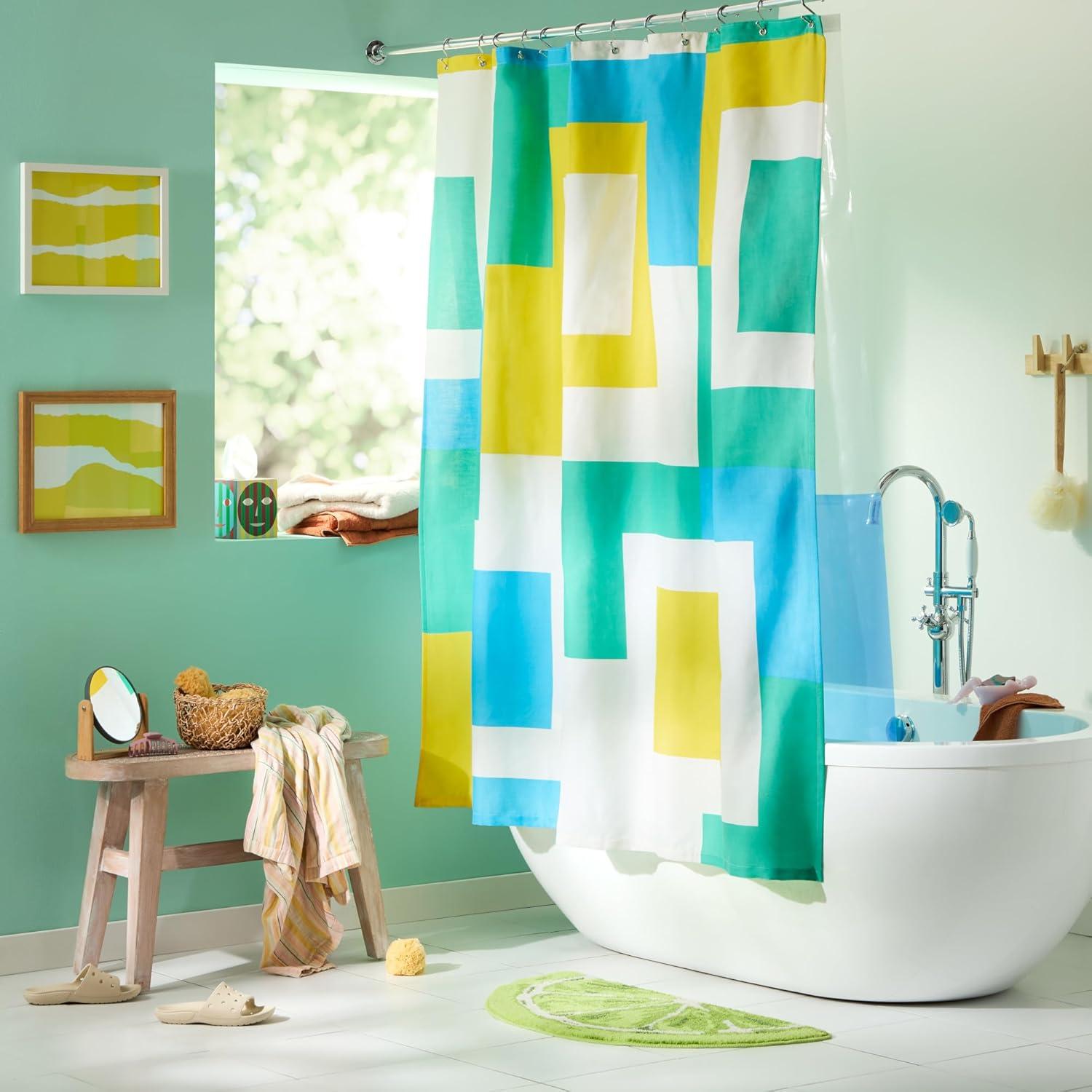 Town & Country Living TOWN & COUNTRY PLAY Lucy Mid Century Squares Fabric Shower Curtain 70"x72"