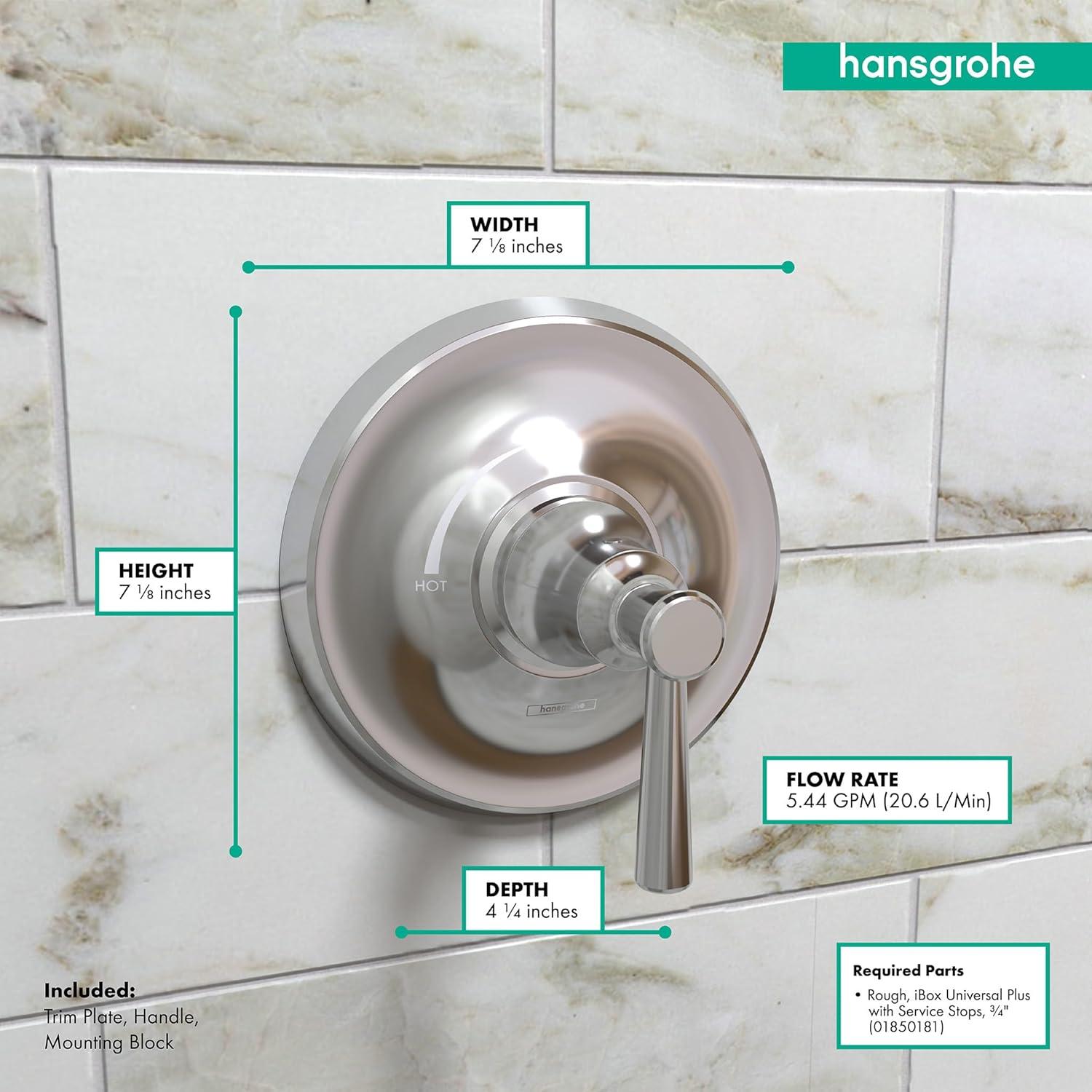 Hansgrohe Joleena Transitional 1-Handle 7-Inch Wide Pressure/ Shower Balance Valve Trim Only In Chrome, 04779000