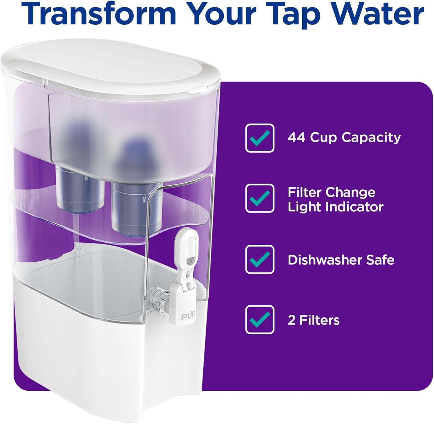 PUR 44 Cup XL Dispenser Filtration System with 2 Filters, W 12.5" x H 17" x L 7.7", White, PDI4000Z