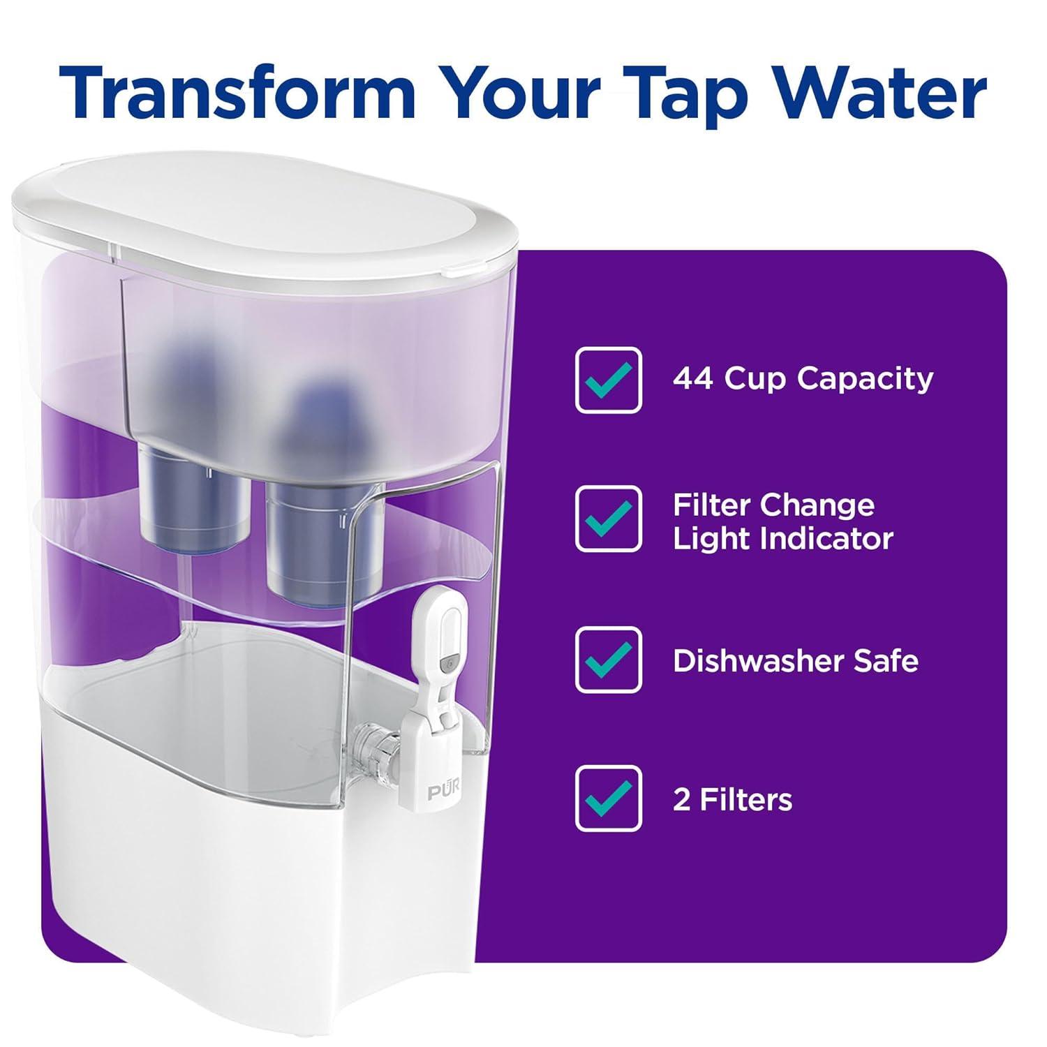 PUR 44 Cup XL Dispenser Filtration System with 2 Filters, W 12.5" x H 17" x L 7.7", White, PDI4000Z