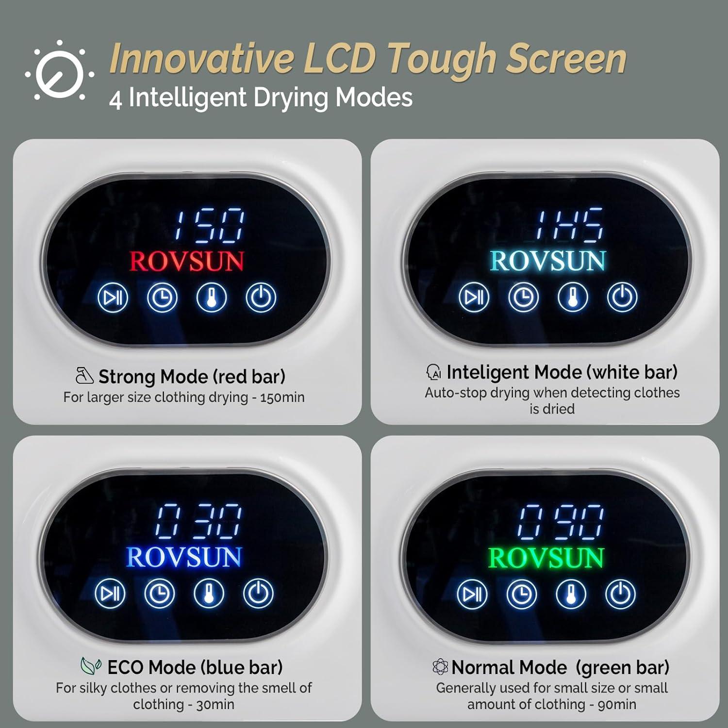 ROVSUN 110V Portable Clothes Dryer, 1.5 cu.ft Front Load Laundry Tumble Dryer with Stainless Steel Tub & LCD Touch Panel for Apartment, Dorm, 850W