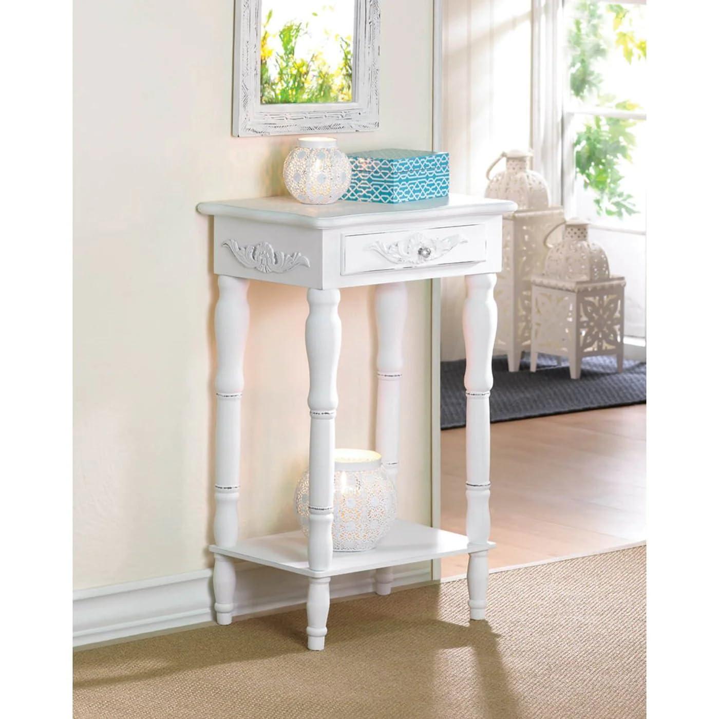 CintBllTer 34353 Carved White Side Table, Multicolor