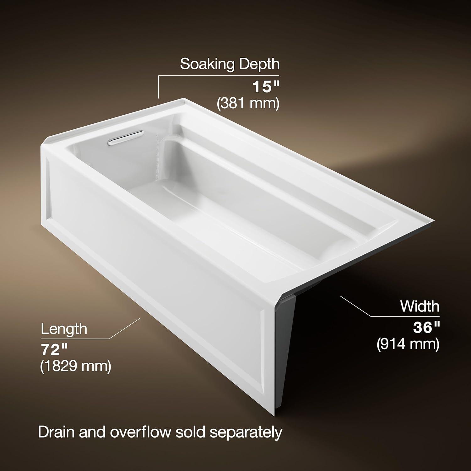 72" x 36" Acrylic Alcove Soaking Bathtub with Comfort Depth