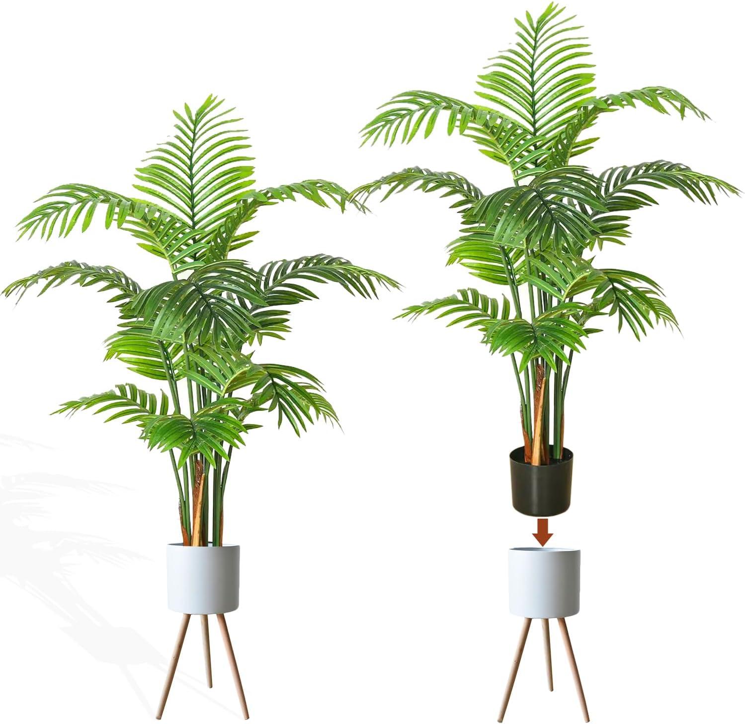 Artificial Palm Tree 5FT - Fake Tree with White Tall Planter - Faux Tropical Floor Plant in Pot - Artificial Silk Plant for Home Office Living Room Decor Indoor