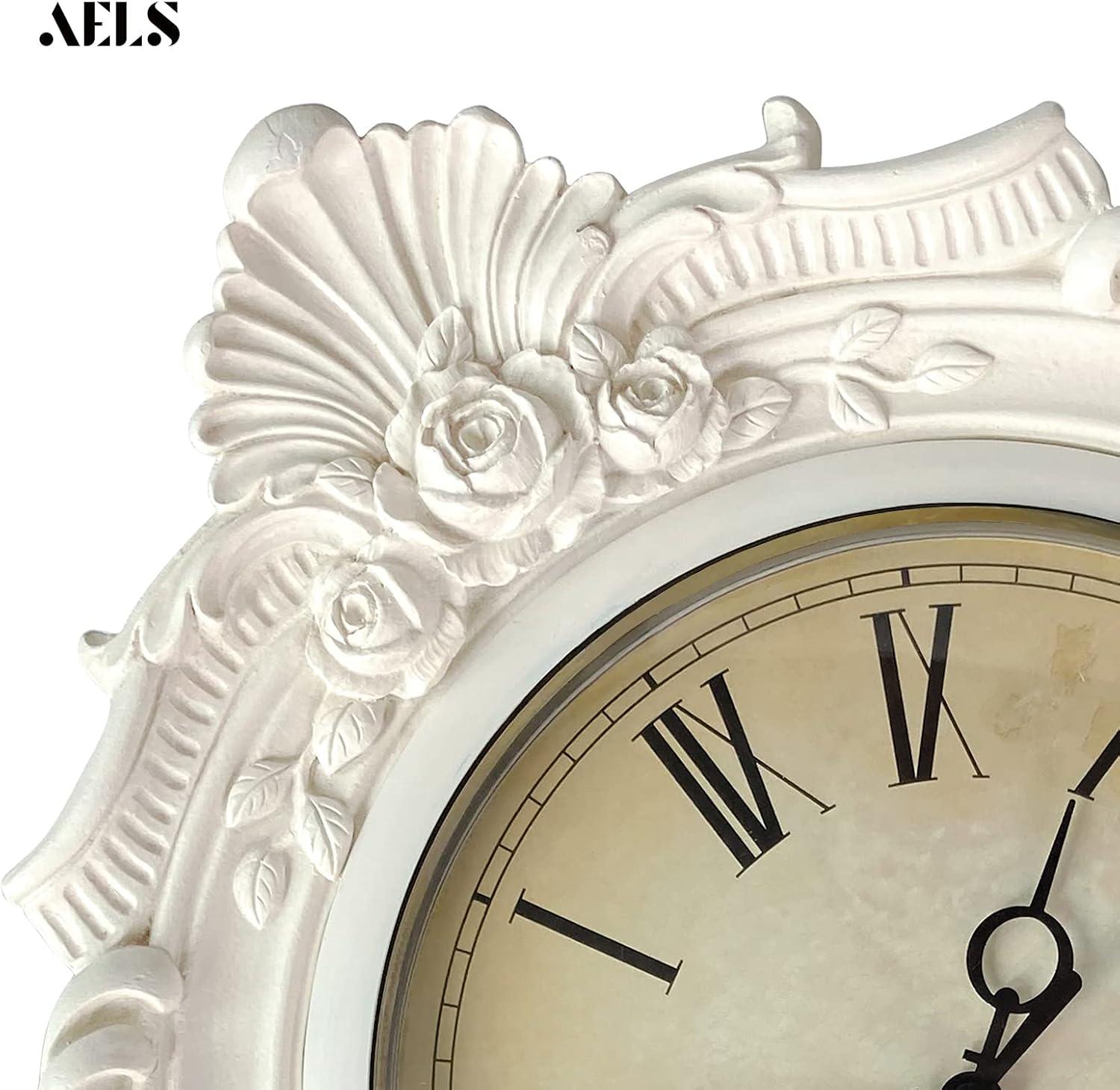 Distressed White Resin Vintage Roman Numeral Wall Clock