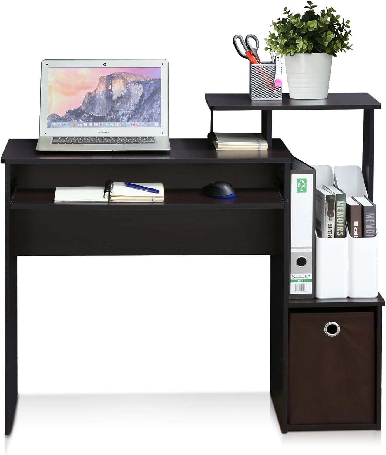 Furinno Econ Multipurpose Home Office Computer Writing Desk with Bin, Dark Walnut, Multiple Colors