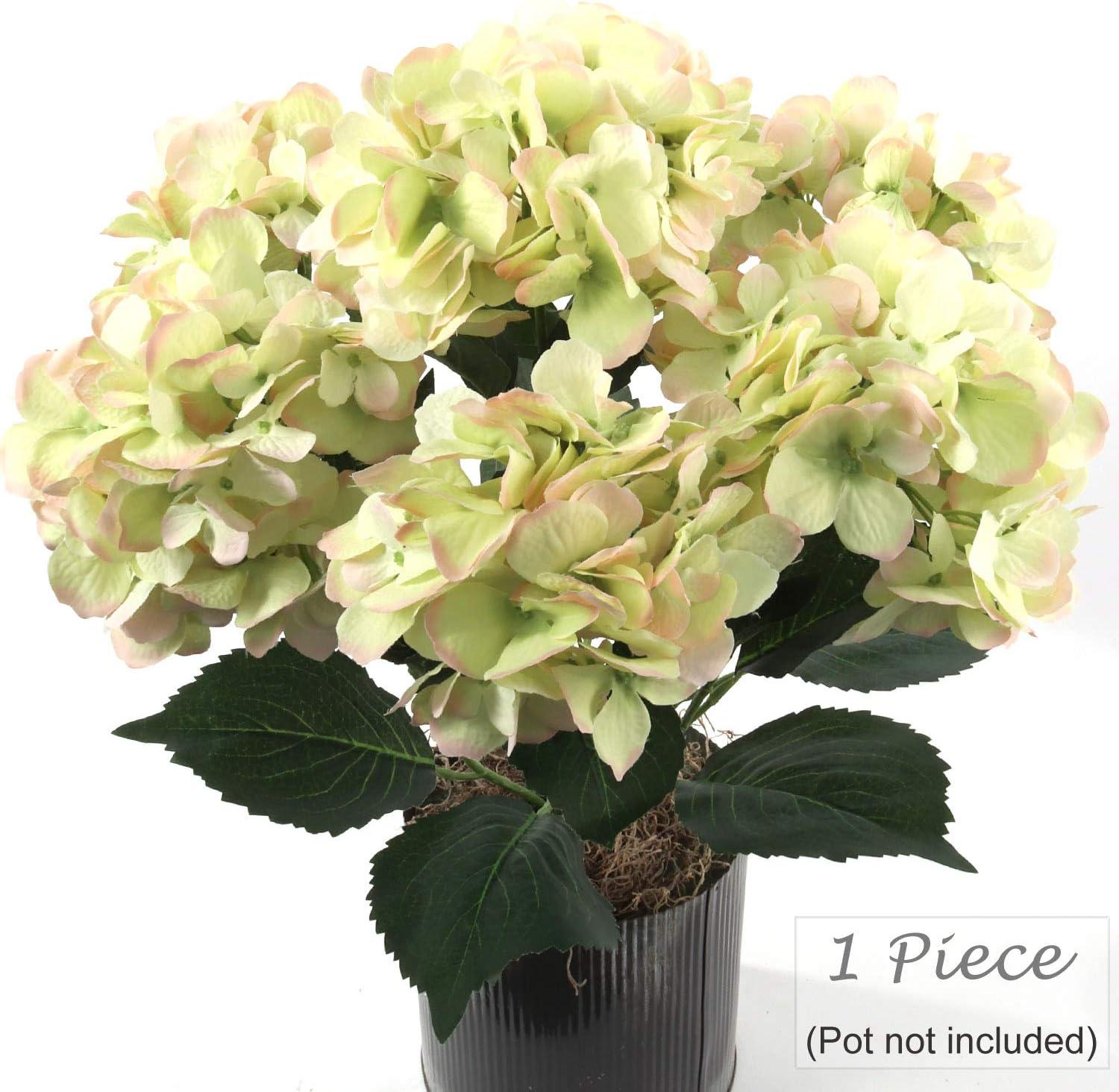 Hydrangea Silk Flowers Plant, Green, Indoor Home Decoration, Outdoor Plant, Wedding, Centerpieces, Bouquets, 2-Pack, Artificial Hydrangeas Bush with 7 Large Gorgeous Clusters
