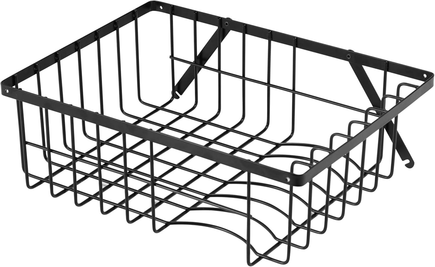 Black Metal 2-Tier Dish Rack with Utensil Cup