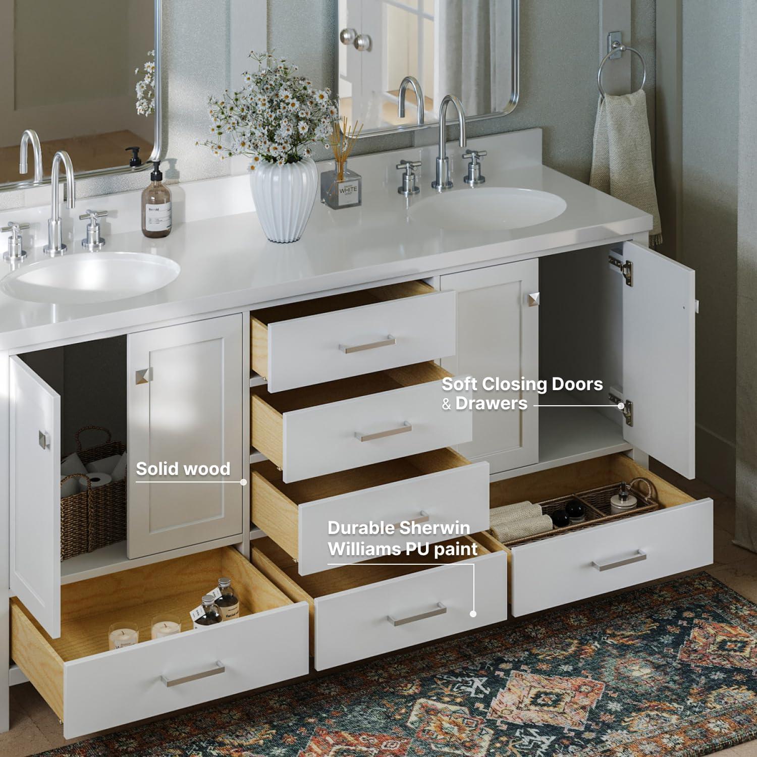 Ariel A073d-Bc Cambridge 72" Double Free Standing Vanity Cabinet Only - White