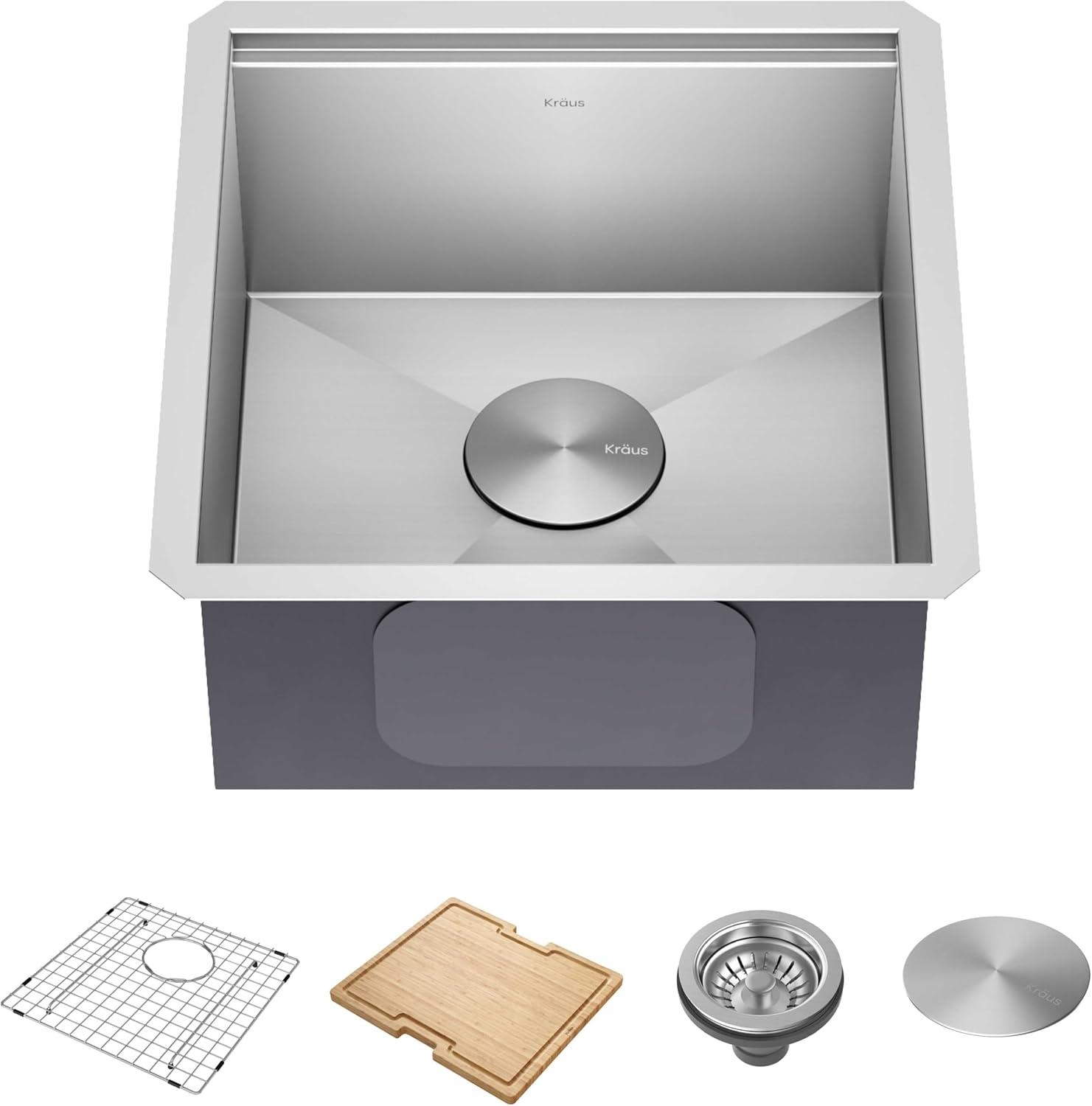 KRAUS Kore™ Workstation 17-inch L Undermount 16 Gauge Single Bowl Stainless Steel Bar Kitchen Sink