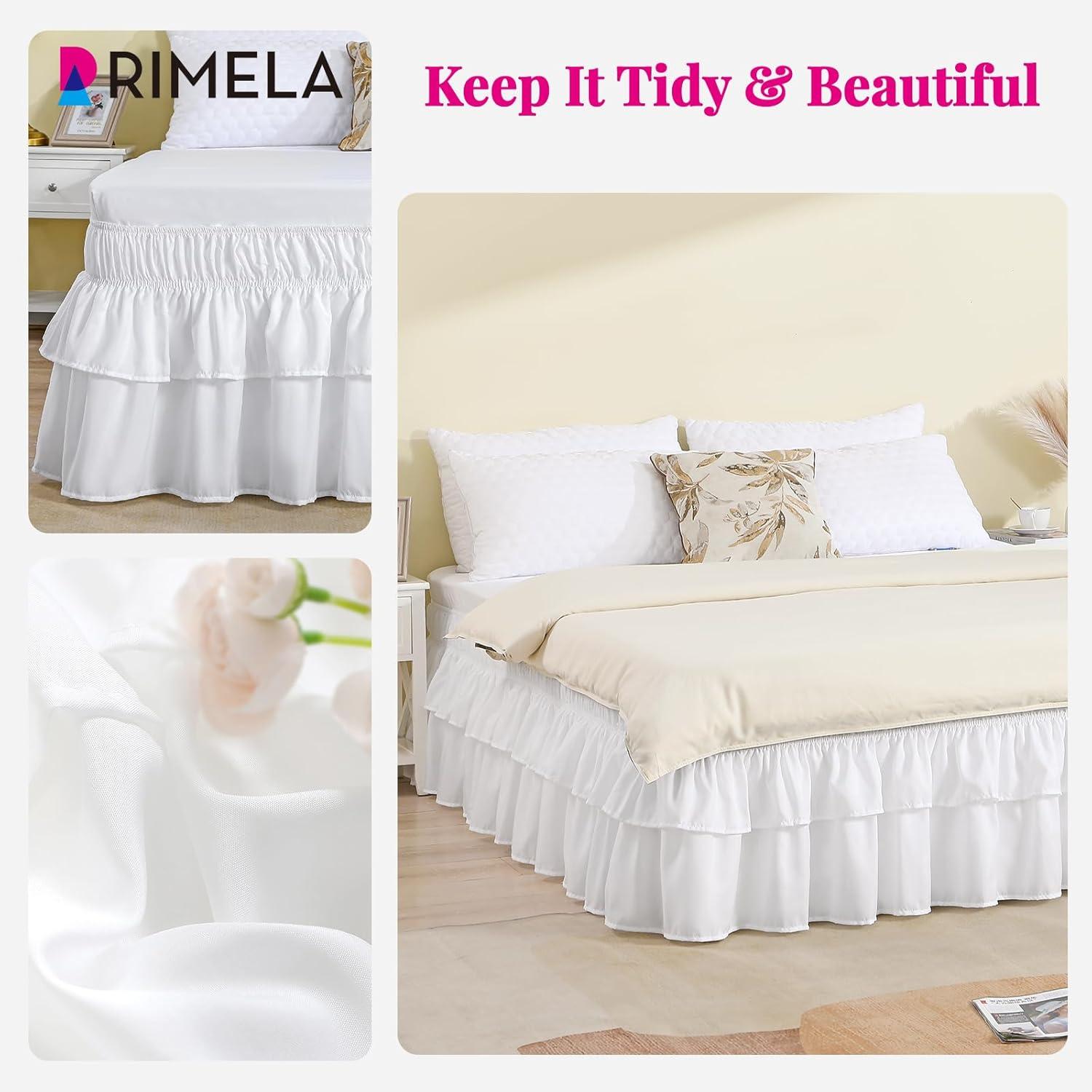 White Queen Microfiber Ruffled Bed Skirt with 16 Inch Drop