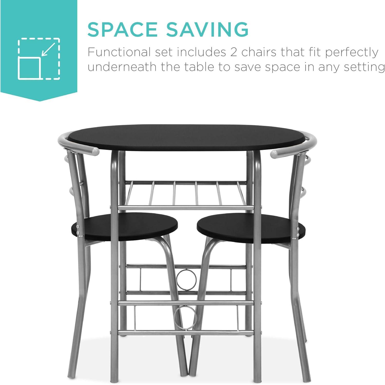 Best Choice Products 3-Piece Wood Dining Room Round Table & Chairs Set w/ Steel Frame, Built-In Wine Rack