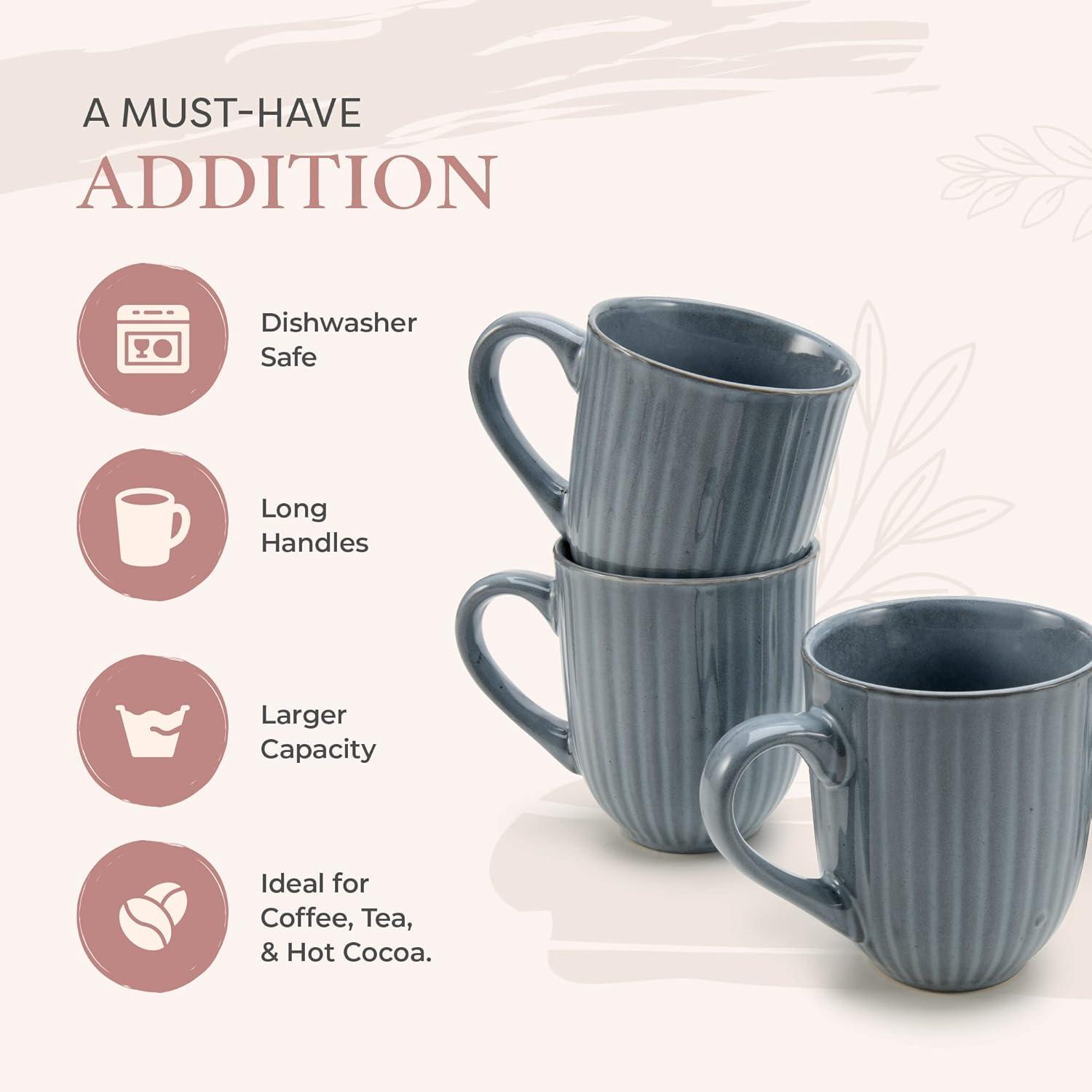 American Atelier Coffee Mug, Set of 4, 14-Ounce Large Handle Use for Coffee, Tea, Latte, and Hot Chocolate, Coffee & Breakfast Bar, Kitchen Cups, Dishwasher and Microwave Safe, Blue