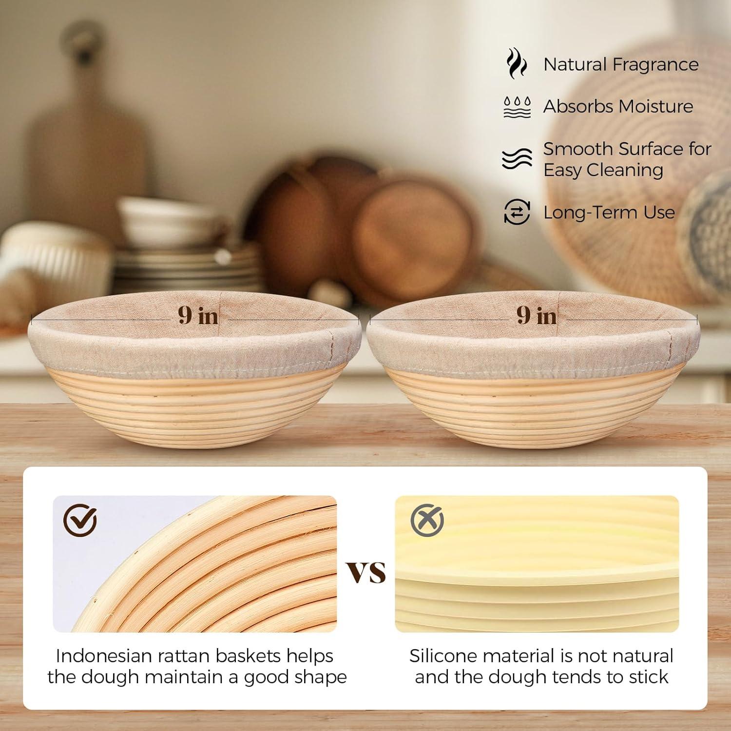 Banneton Bread Proofing Basket - Sourdough Starter Kit Banneton Sourdough Proofing Basket Set of 2, Sourdough Bread Baking Supplies for Making Baking Fermentation (9" Round & 10" Oval, 6 Accessories)