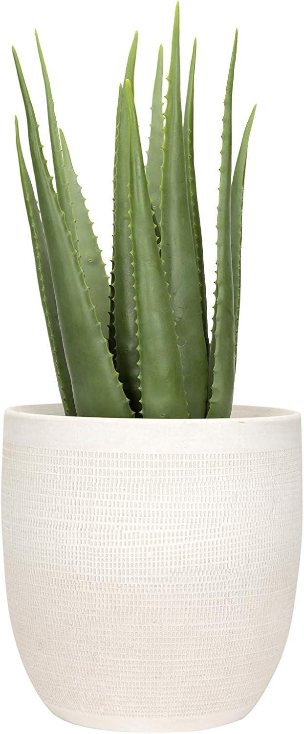 Woven Paths Large Matte White Embossed Stoneware Planter