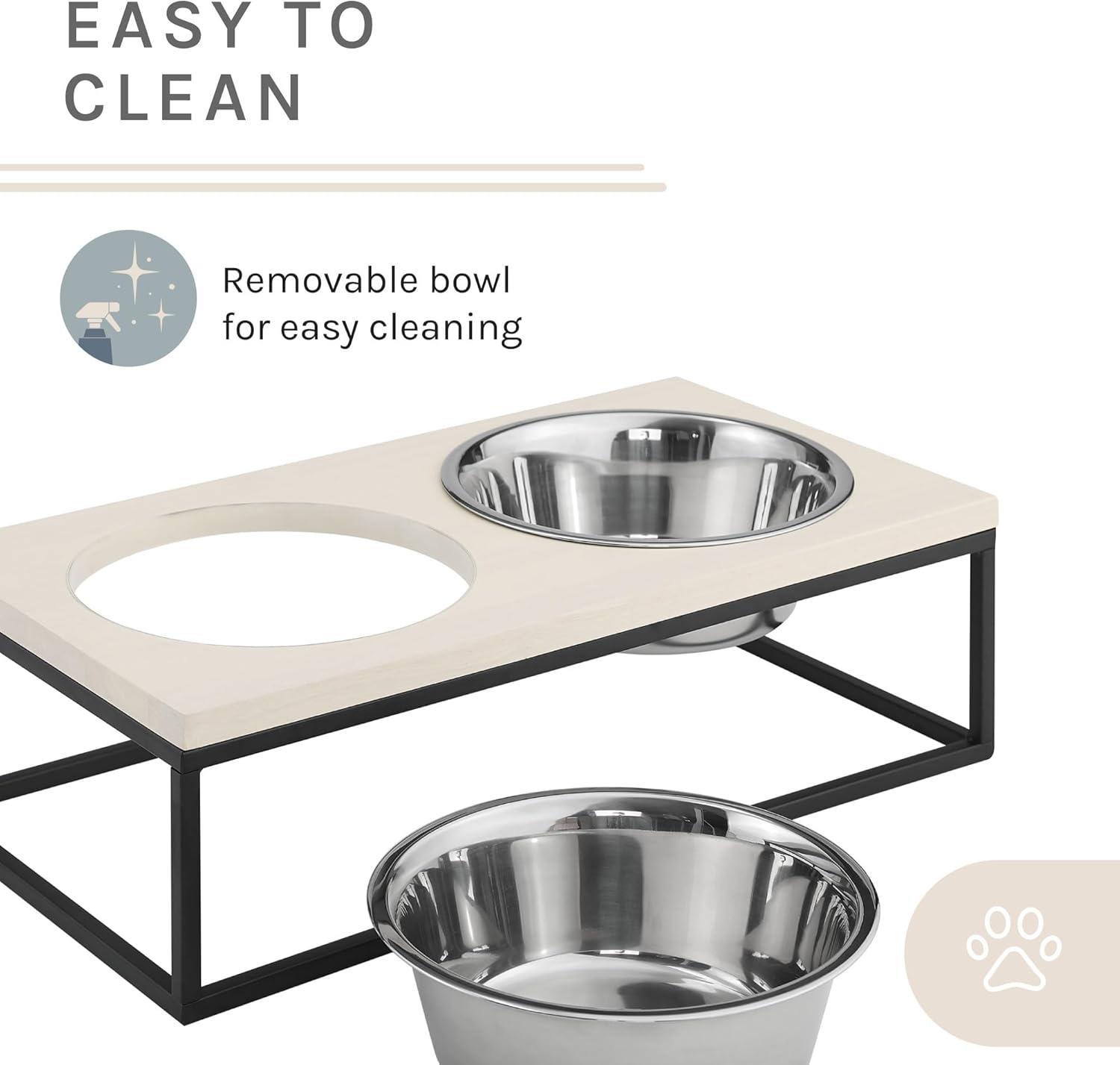 Elevated Dual Stainless Steel Pet Bowls with Wood Frame