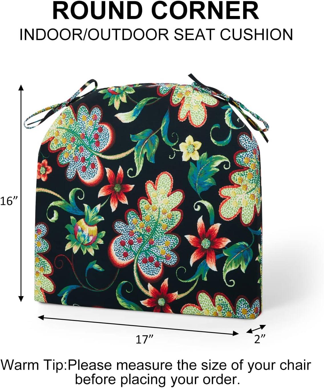 LOVTEX Outdoor Chair Cushions Set of 4, Waterproof Patio Chair Cushions with Ties, 17 x 16 x 2 inch, Floral