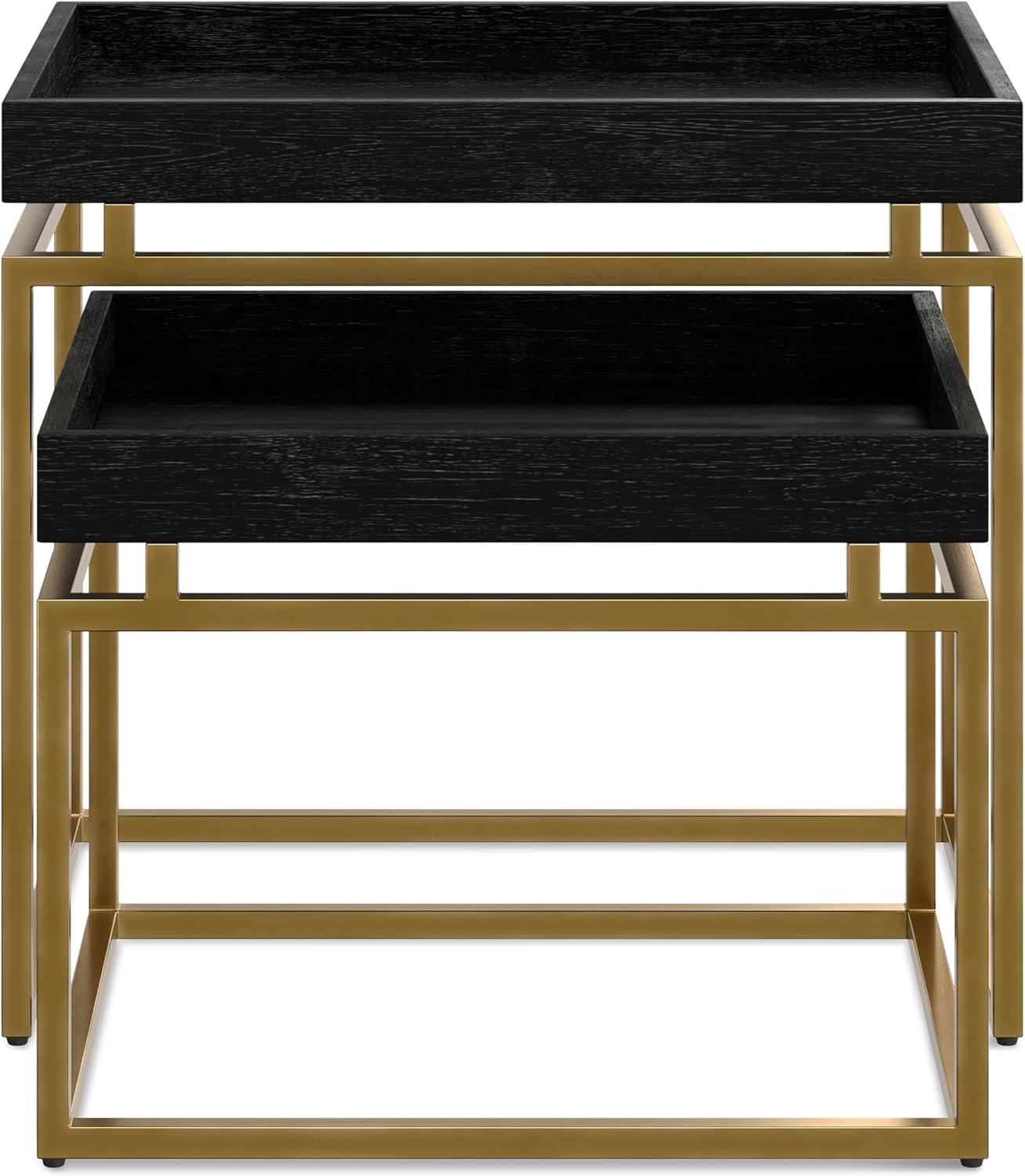 Macy Black and Gold Wood Metal Nesting End Tables, 20 Inch