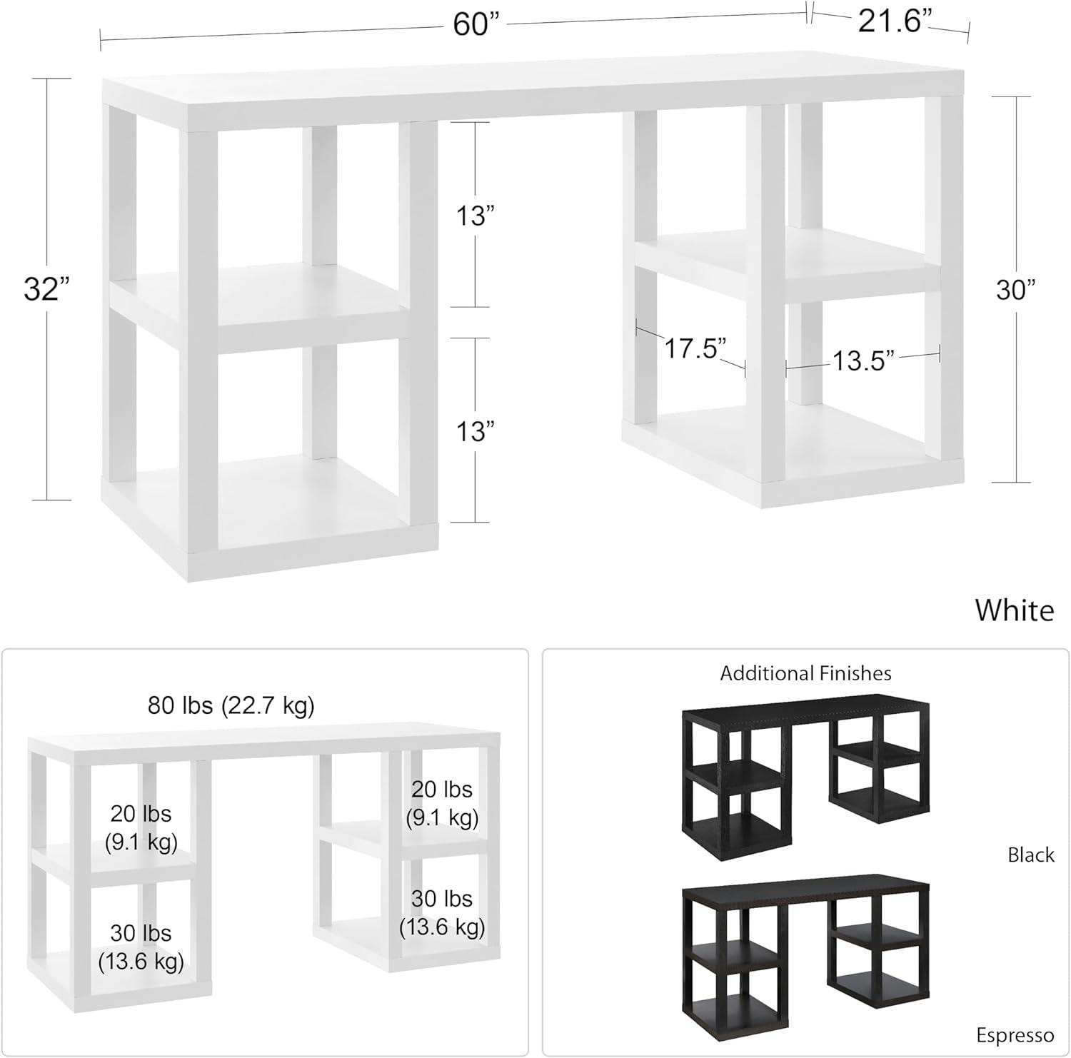 Black Wood Parsons Desk with Side Shelves