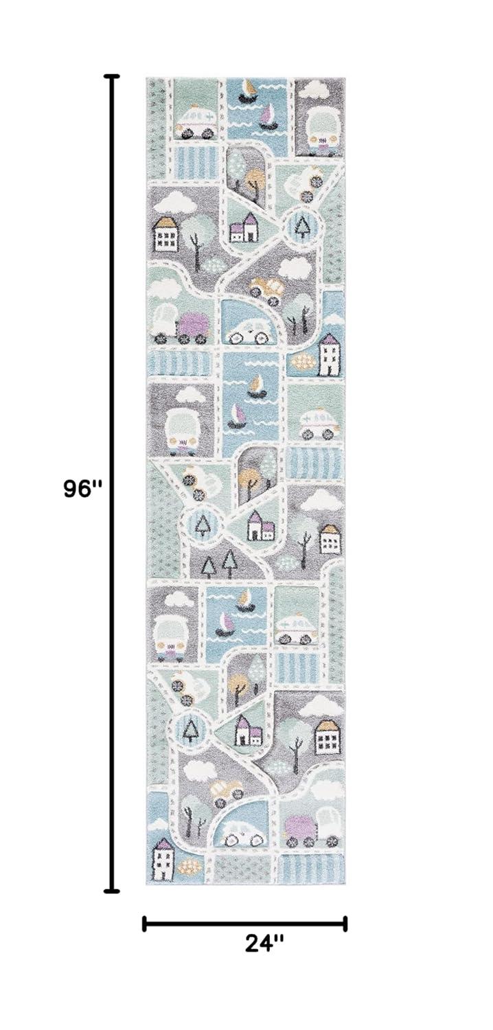 Carousel Kids  CRK193 Loomed Indoor Runner Rug - Grey/Light Blue - 2'x8' - Safavieh